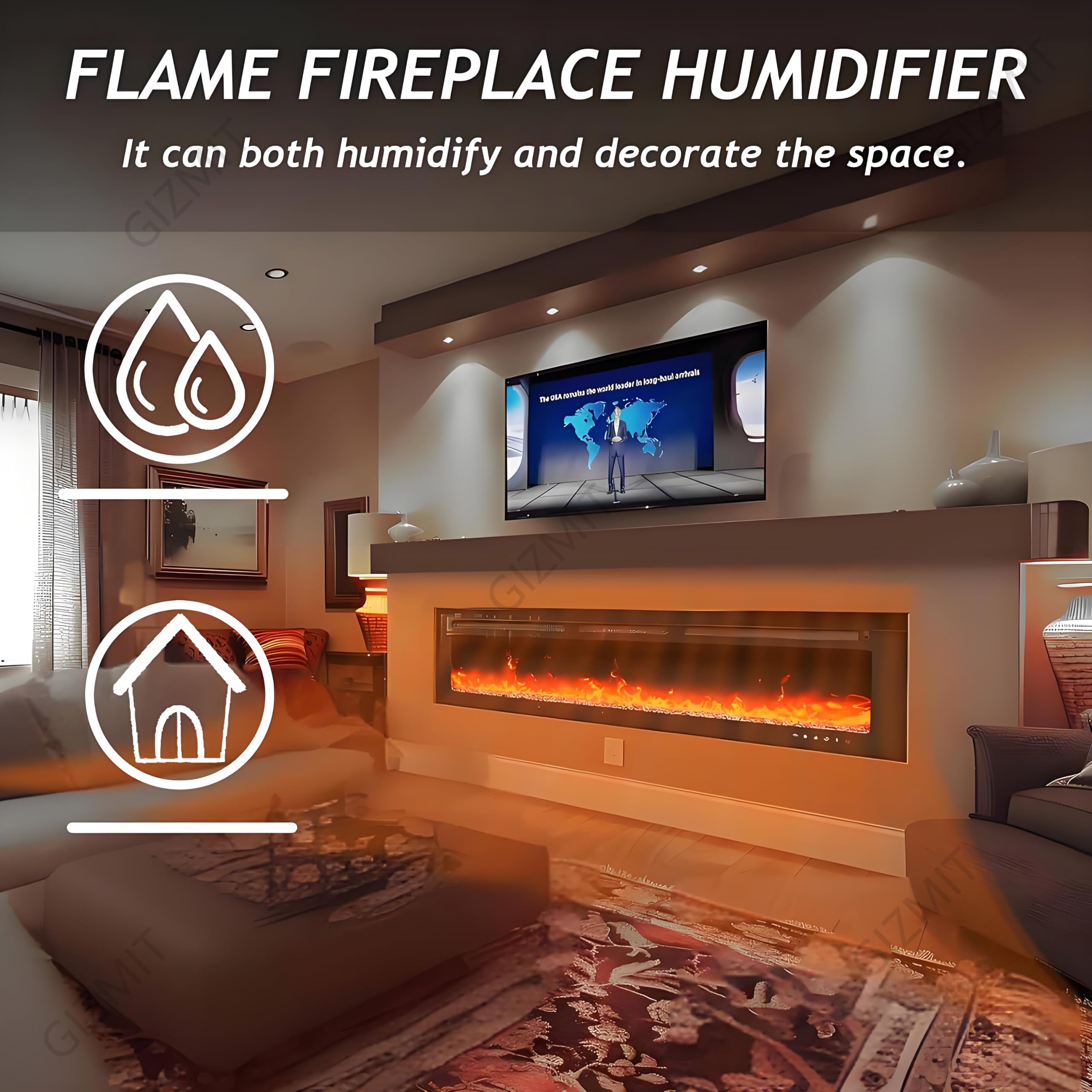 Chimenea de Vapor Eléctrica 3D, 16 Millones de Colores, Control Táctil/Remoto, Llenado Automático, 120cm
