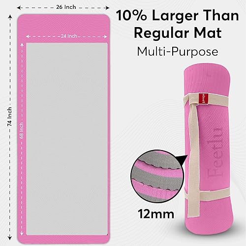 Miniatura 2 de Extra Thick 12mm Exercise Mat  Non-Slip, Joint-Friendly & Cushioned Fitness Mat for Yoga, Pilates & Floor Workouts  Durable, Supportive & Includes