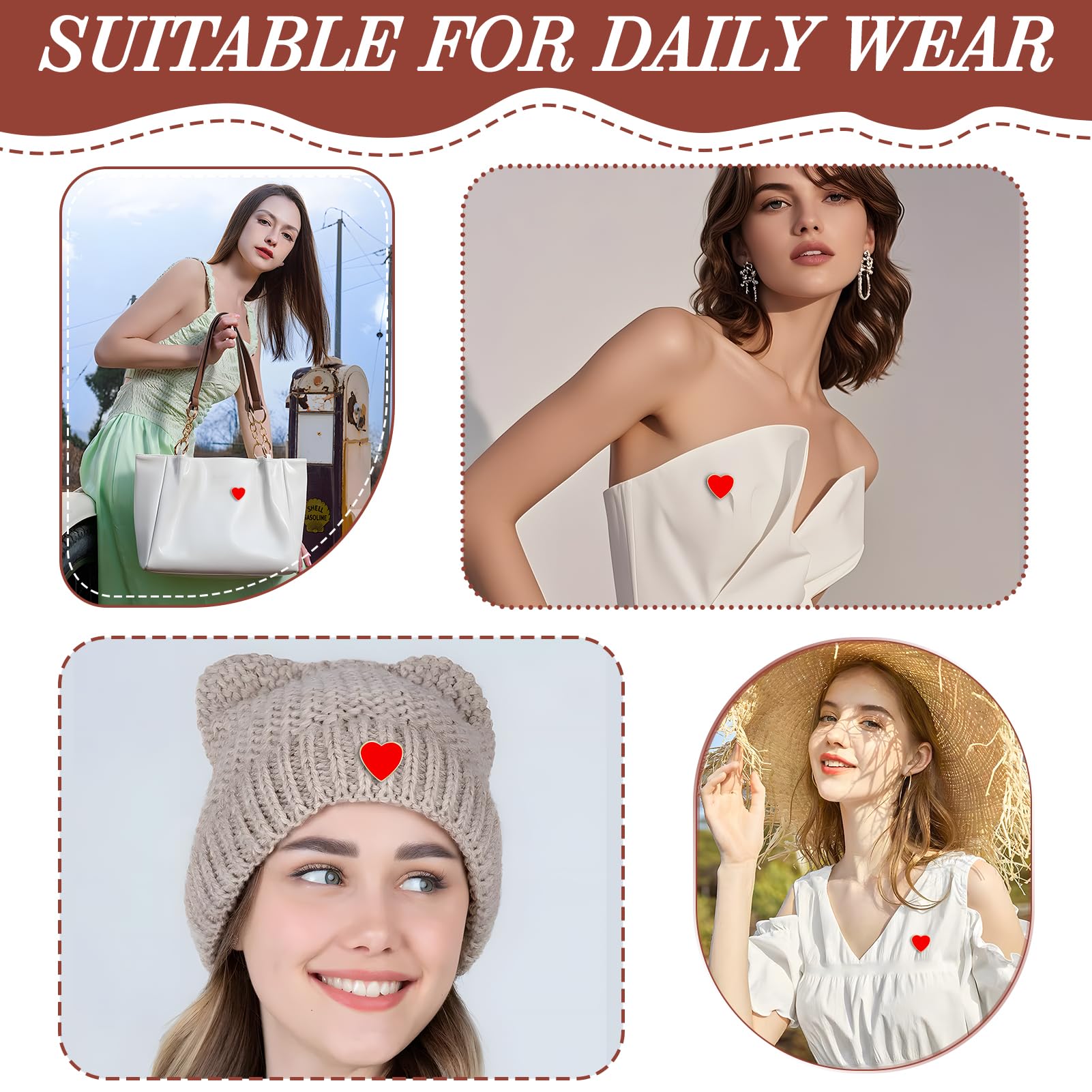 Broches Corazón Rojo Esmalte 12 Piezas Alfileres Ropa Bolsos Sombreros Accesorios Bodas San Valentín