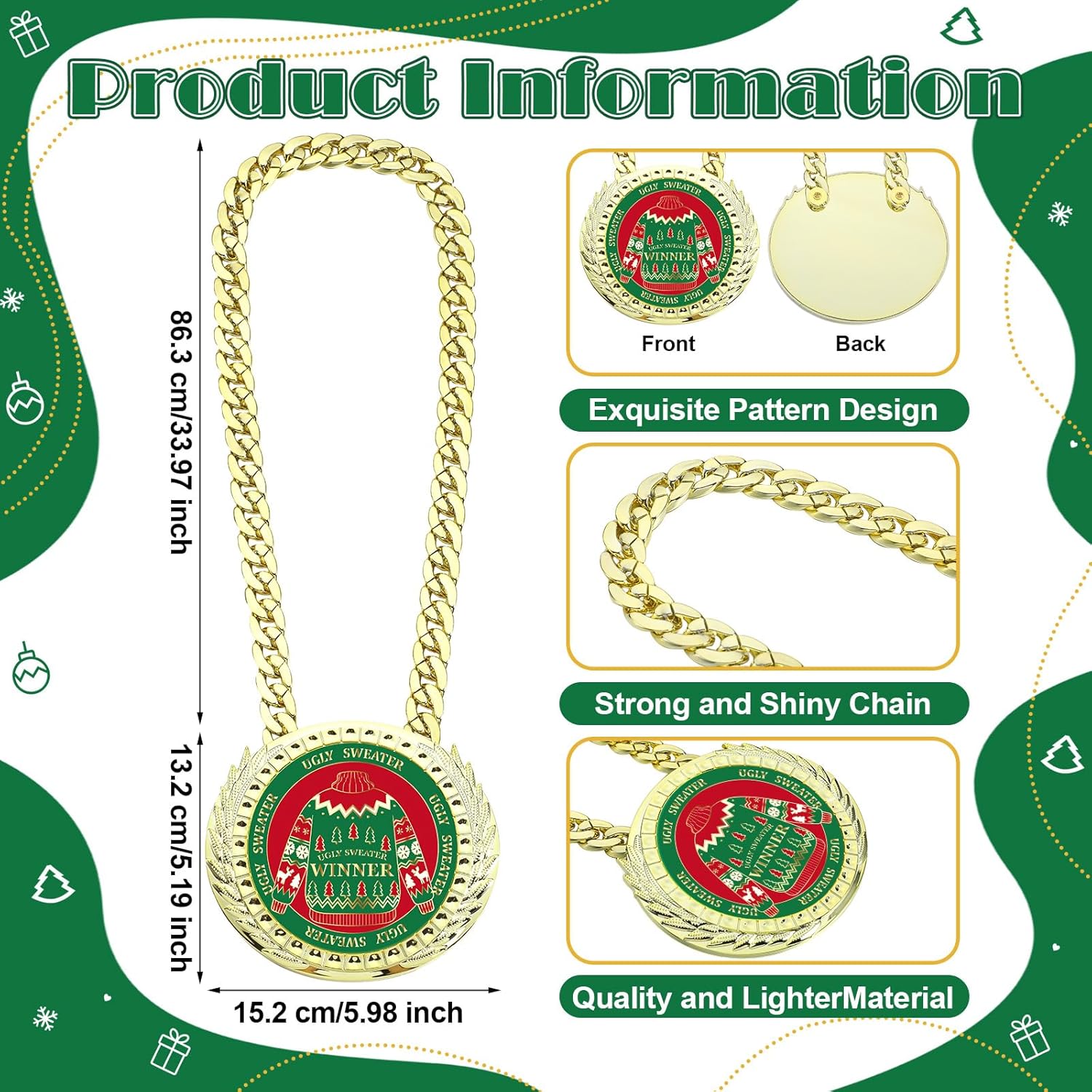 Liliaafar Ugly Sweater Trophy 2025, Ugly Sweater Awards, 6 x 5.2 Inch Christmas Contest Award Medals for Women Men Family Xmas Party Decoration Prize Gift