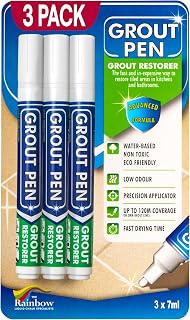 Rainbow Chalk Markers Grout Pen White 3-Pack: Waterproof Tile Grout Paint Pens, 5mm Tip Whitener & Sealer for Clean Grout Lines