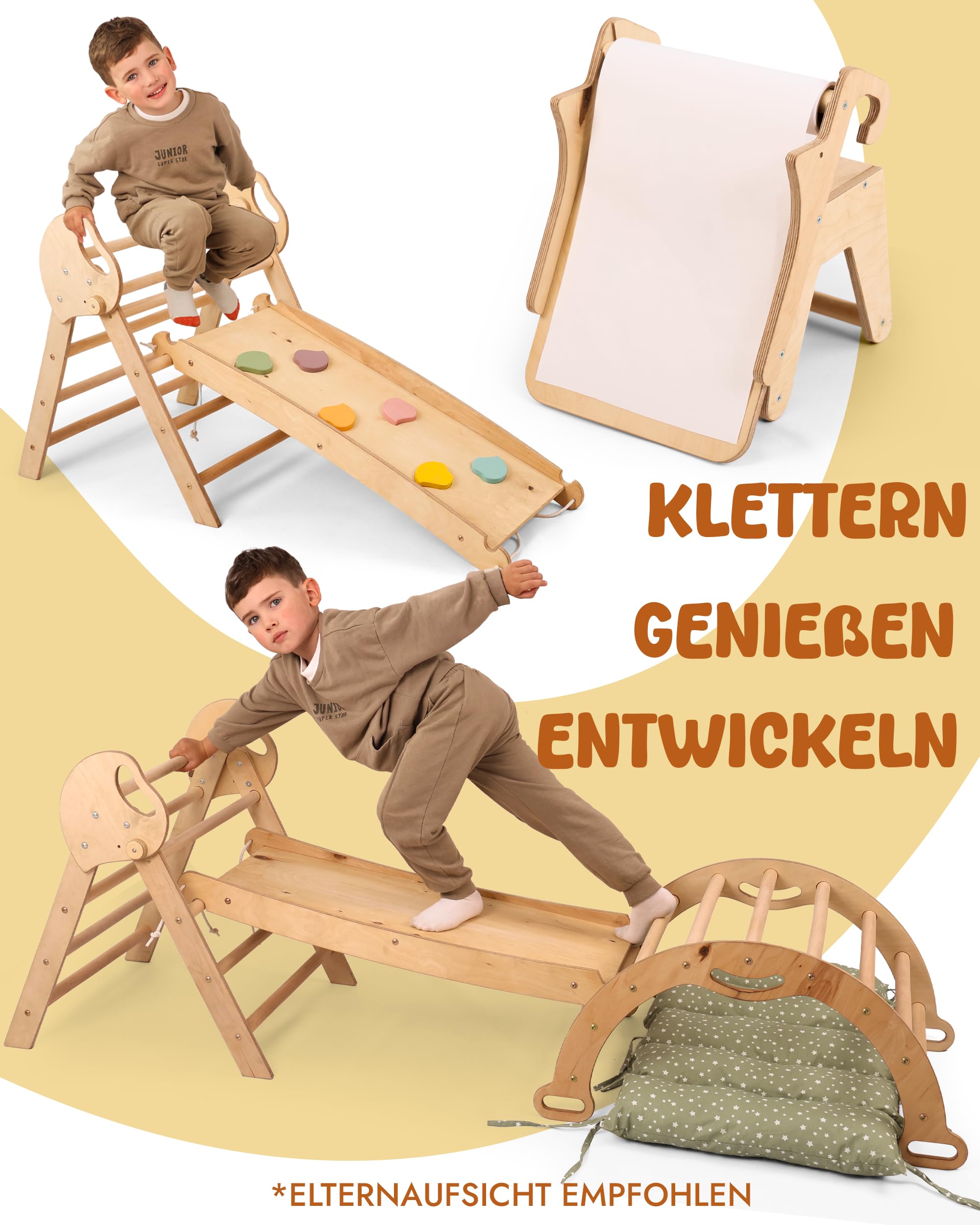 Goodevas Montessori zestaw rusztowań wspinaczkowych 5 w 1: do wnętrz, trójkąt wspinaczkowy, łuk wspinaczkowy z poduszką, zjeżdżalnia dla dzieci i do dodania sztuki, plac zabaw dla dzieci w wieku 1-3