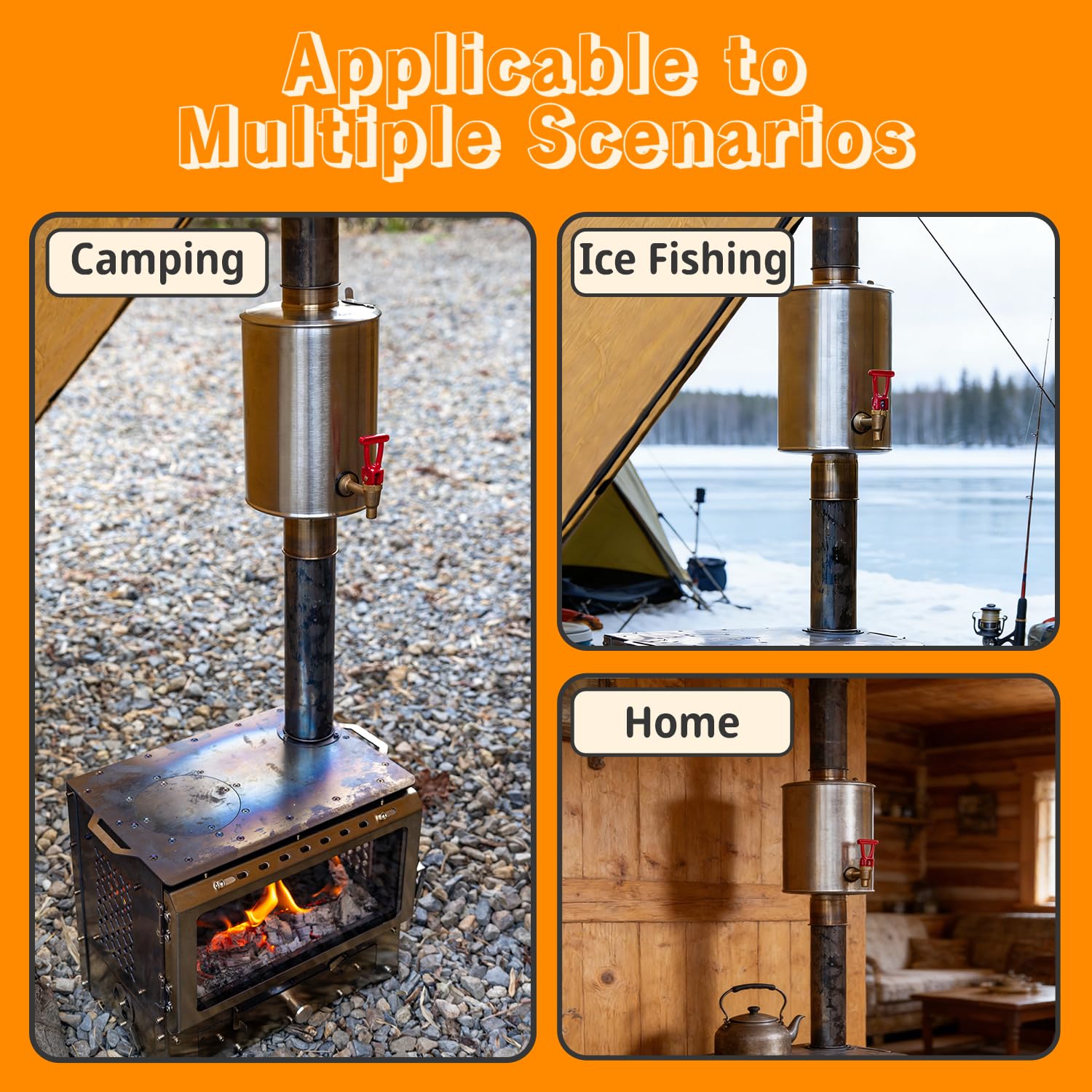 Campingzelt-Herd, Wassertank, Kamin, Wassertank, tragbarer Edelstahl, 6 cm, Wassertank für Holzofen
