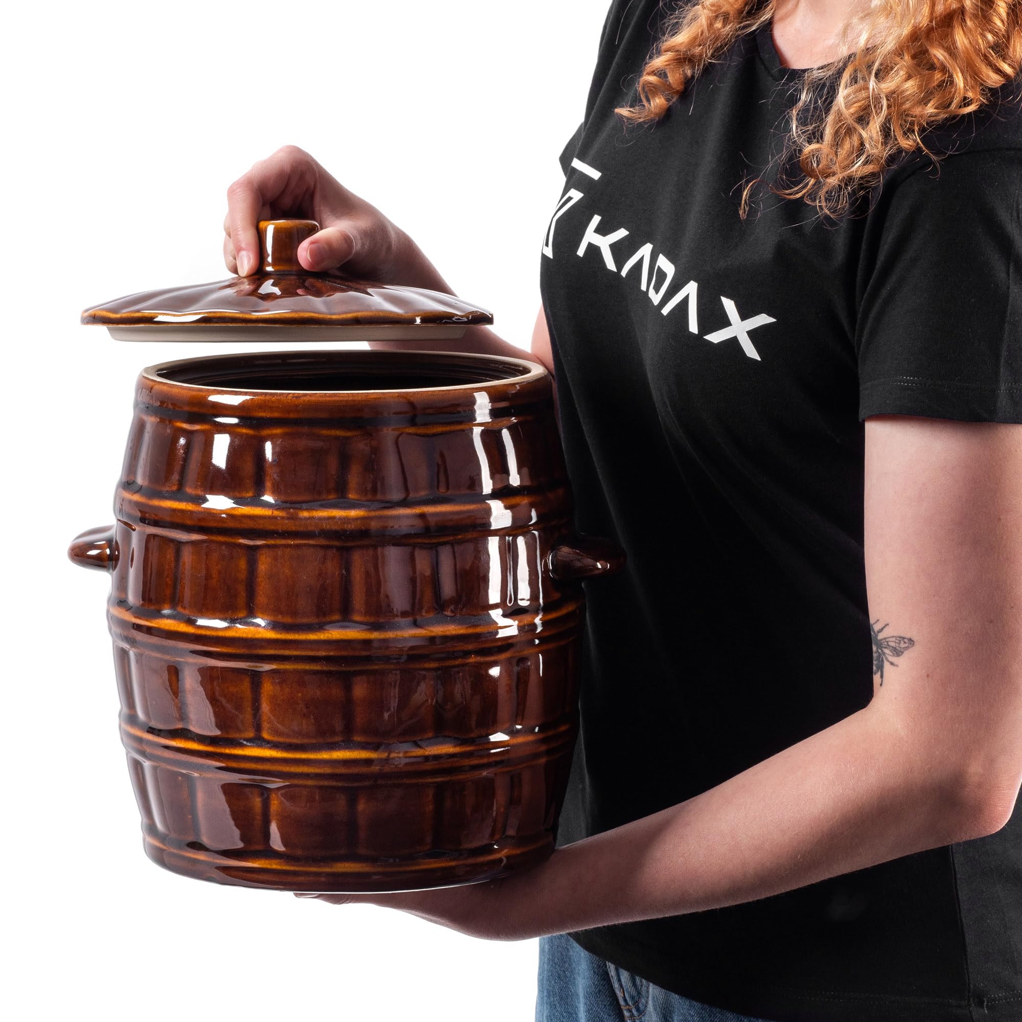 KADAX Pentola in gres porcellanato, in ceramica con manici laterali e coperchio, lavabile in lavastoviglie, in ceramica, per cetrioli (8 L)