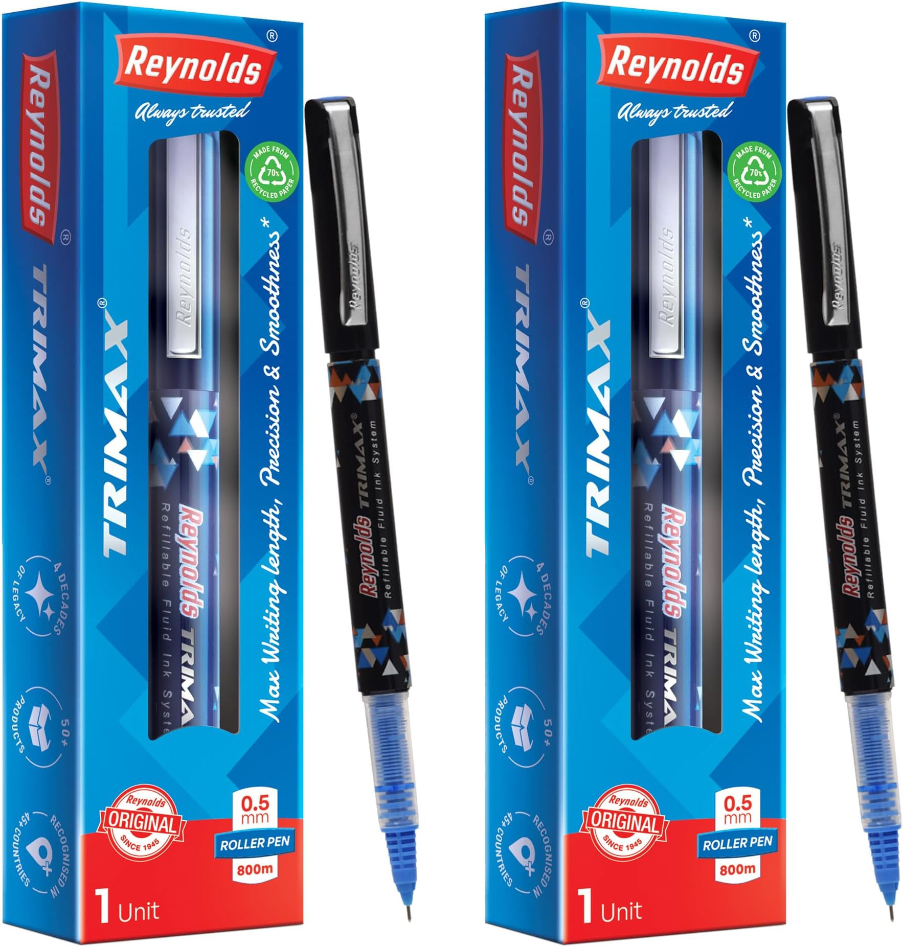 Reynolds Trimax 2 ct Pouch - Blue Gel Pen I Lightweight Gel Pen With Comfortable Grip for Extra Smooth Writing I School and Office Stationery