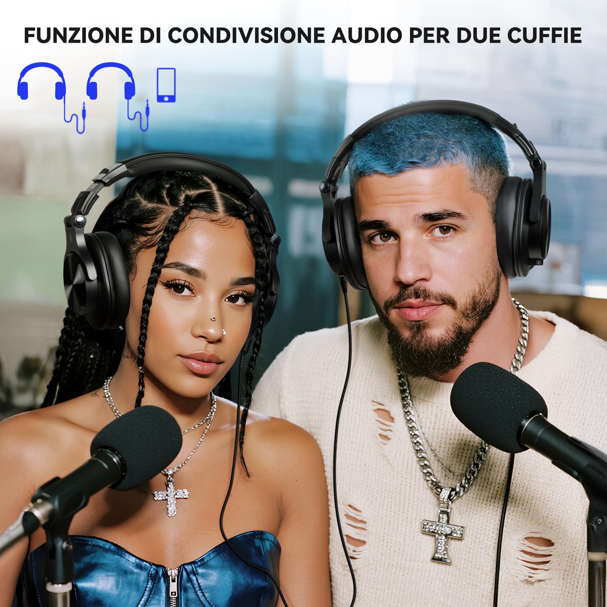 OneOdio A70 Cuffie Bluetooth Over Ear, Cuffie Cablate e Wireless Cuffie Stereo con Microfono, 72 Ore di Riproduzione, CVC 8.0, Jack 3,5 e 6,35 mm, Pieghevole, per DJ, Chitarra, Cellulare, PC, Nero