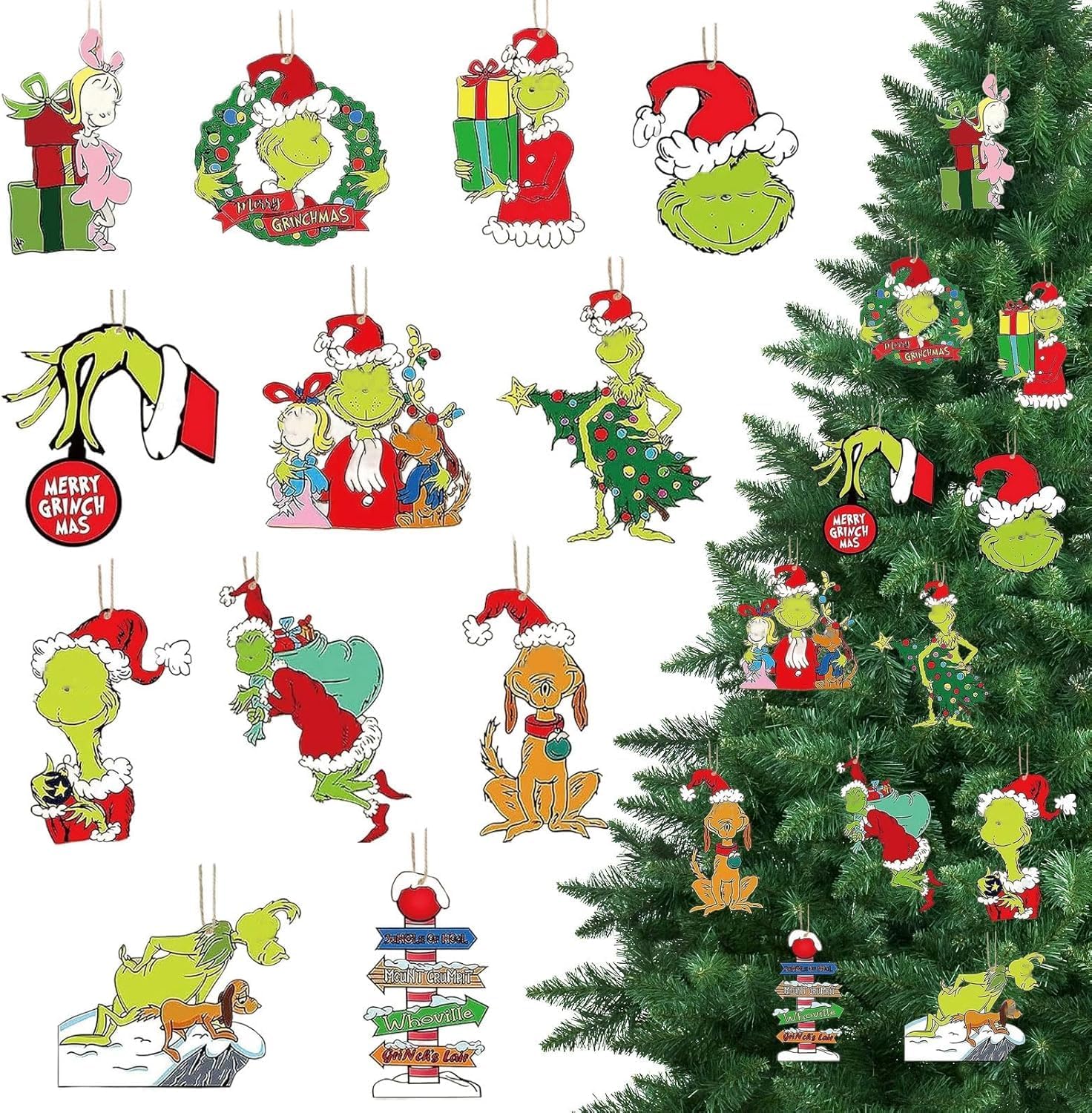 Christmas Tree Decorations, 36pcs 2025 New Wooden Ornaments Set with Unique Cute Designs for Xmas Tree Topper, Home Indoor Holiday Decor, Hanging Ornaments for Christmas