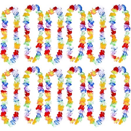 Aneco 6 Pack Colorful Hawaiian Luau Tropical Flower Lei Garland Party