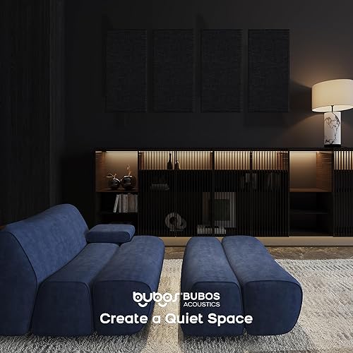 Miniatura 6 de BUBOS 4 paneles acústicos, paneles de pared insonorizados de tela de 23.6 x 11.8 pulgadas, paneles autoadhesivos de absorción de sonido para