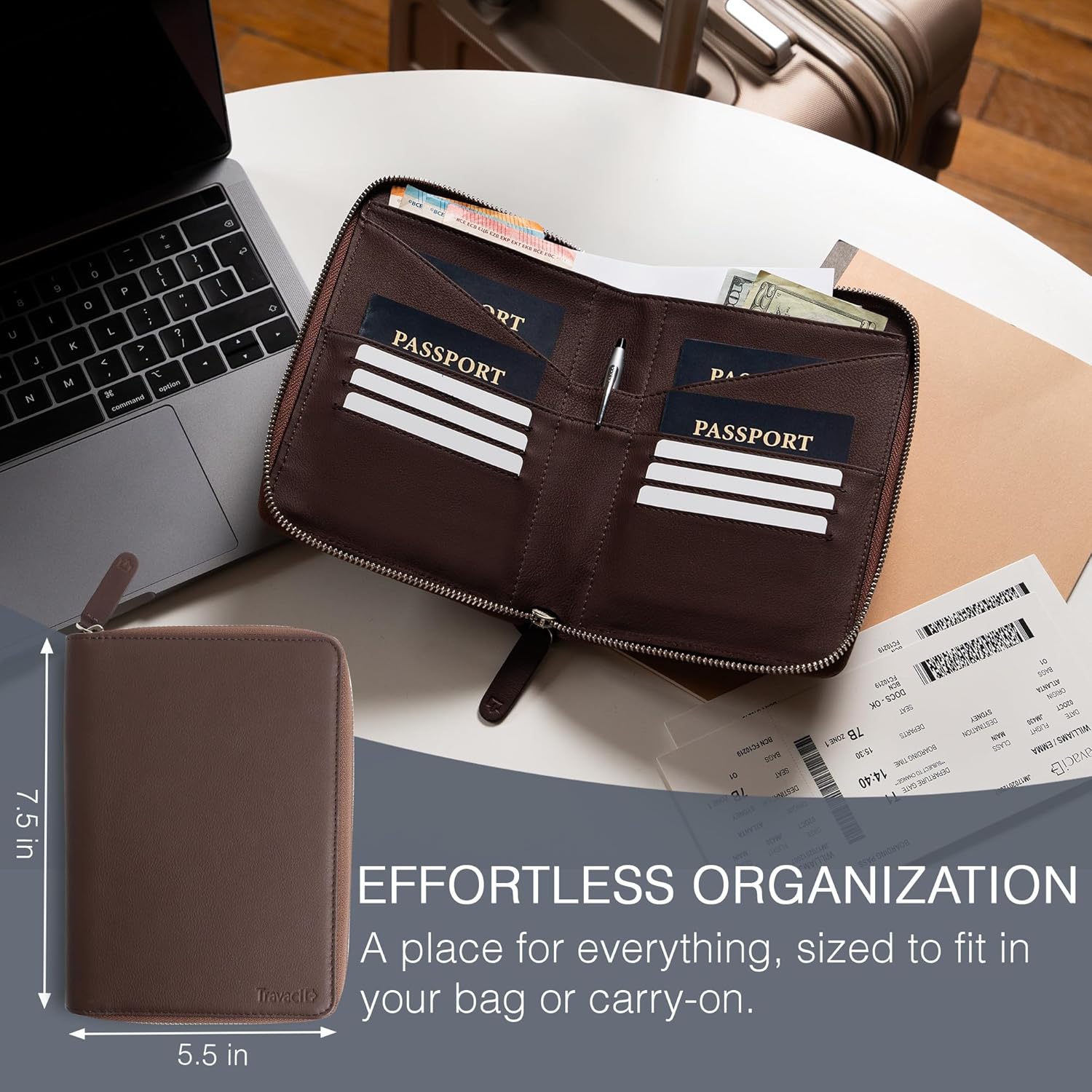 Full Grain Leather Family Passport Holder for 4 Passports - RFID Passport Holder and Travel Document Organizer - Large Leather Travel Wallet for Families - Brown - Image 5