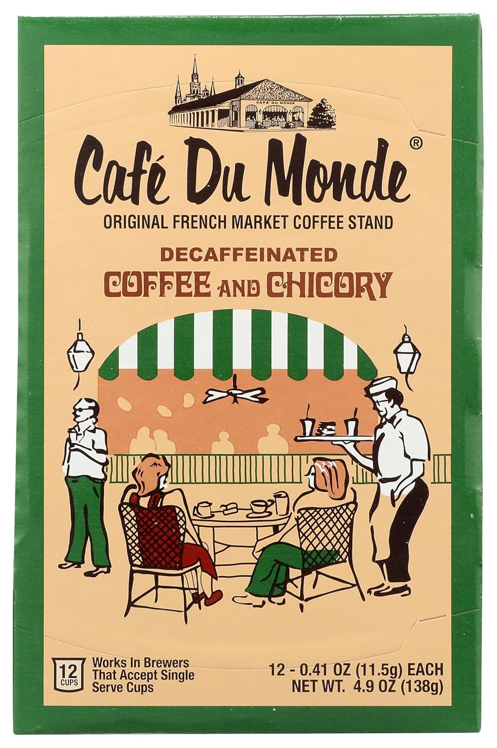 Cafe Du Monde Decaf Coffee and Chicory Single Serve Cups, Box of 12, .41 oz each
