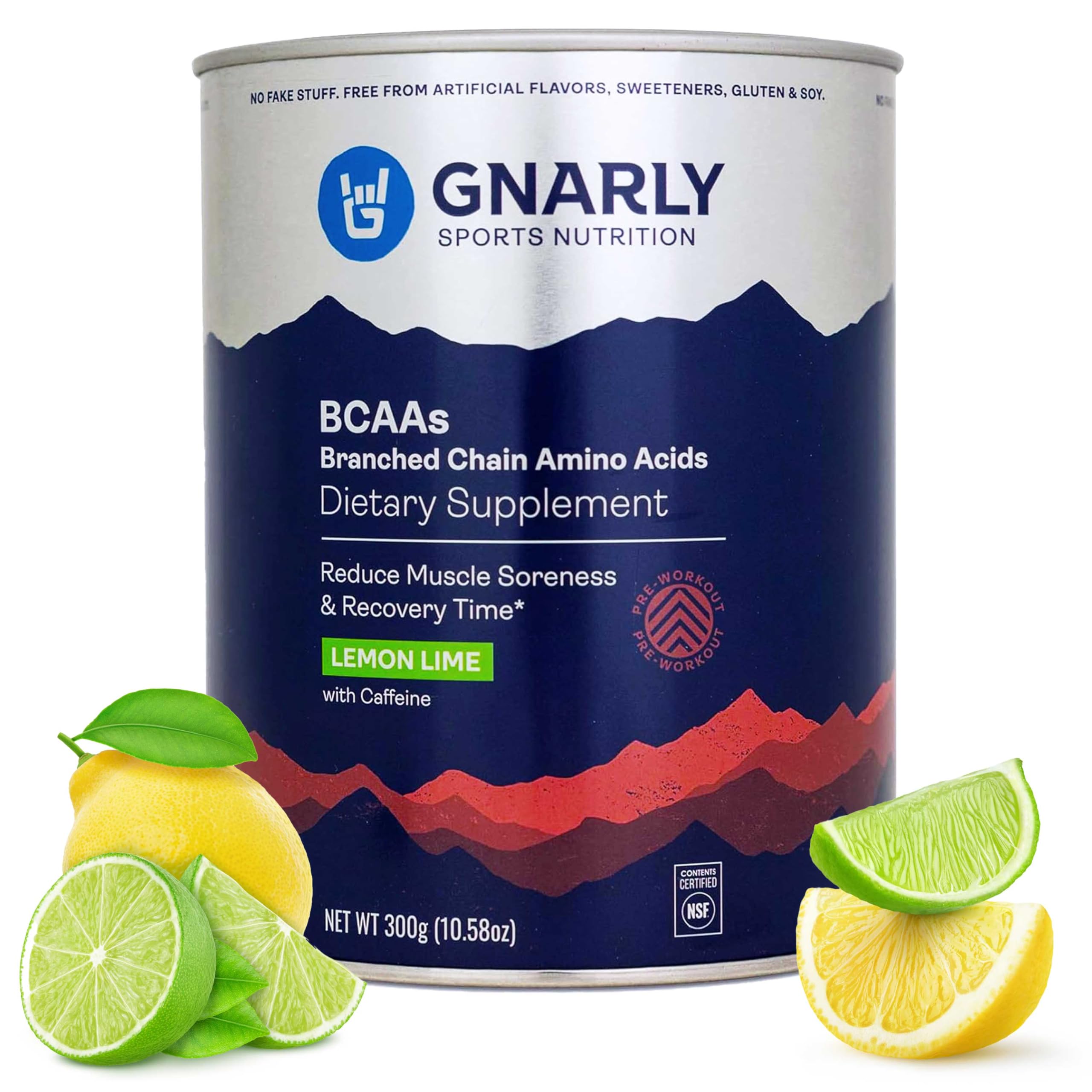 Polvo BCAA de Gnarly Nutrition, lima-limón – Aminoácidos BCAA pre-entrenamiento – Certificado por NSF – Suplemento para fortalecer y reconstruir los músculos – Lima-limón con cafeína, 287 g