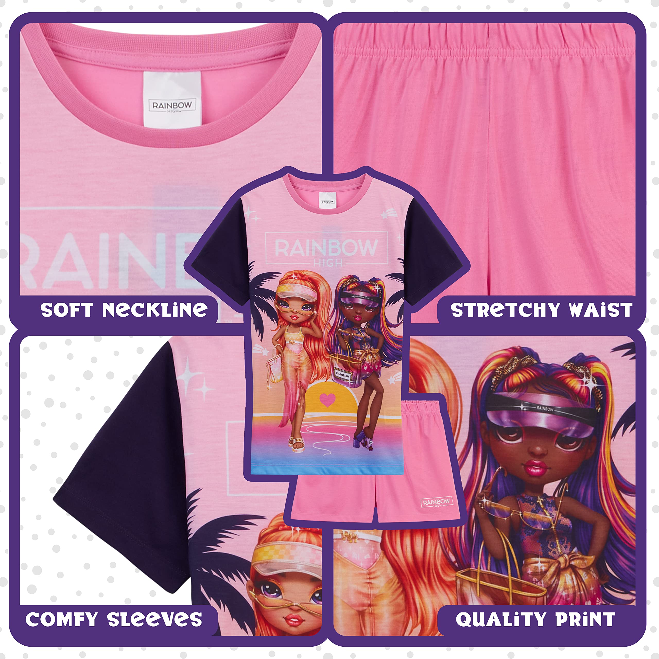 RAINBOW HIGH Pijama Niña Verano, Pijama Corto Niña, Conjunto Camiseta Manga Corta y Pantalón Corto, Ropa Niña de Moda Merchandising Oficial 5-12 Años (5-6 años, Rosa)