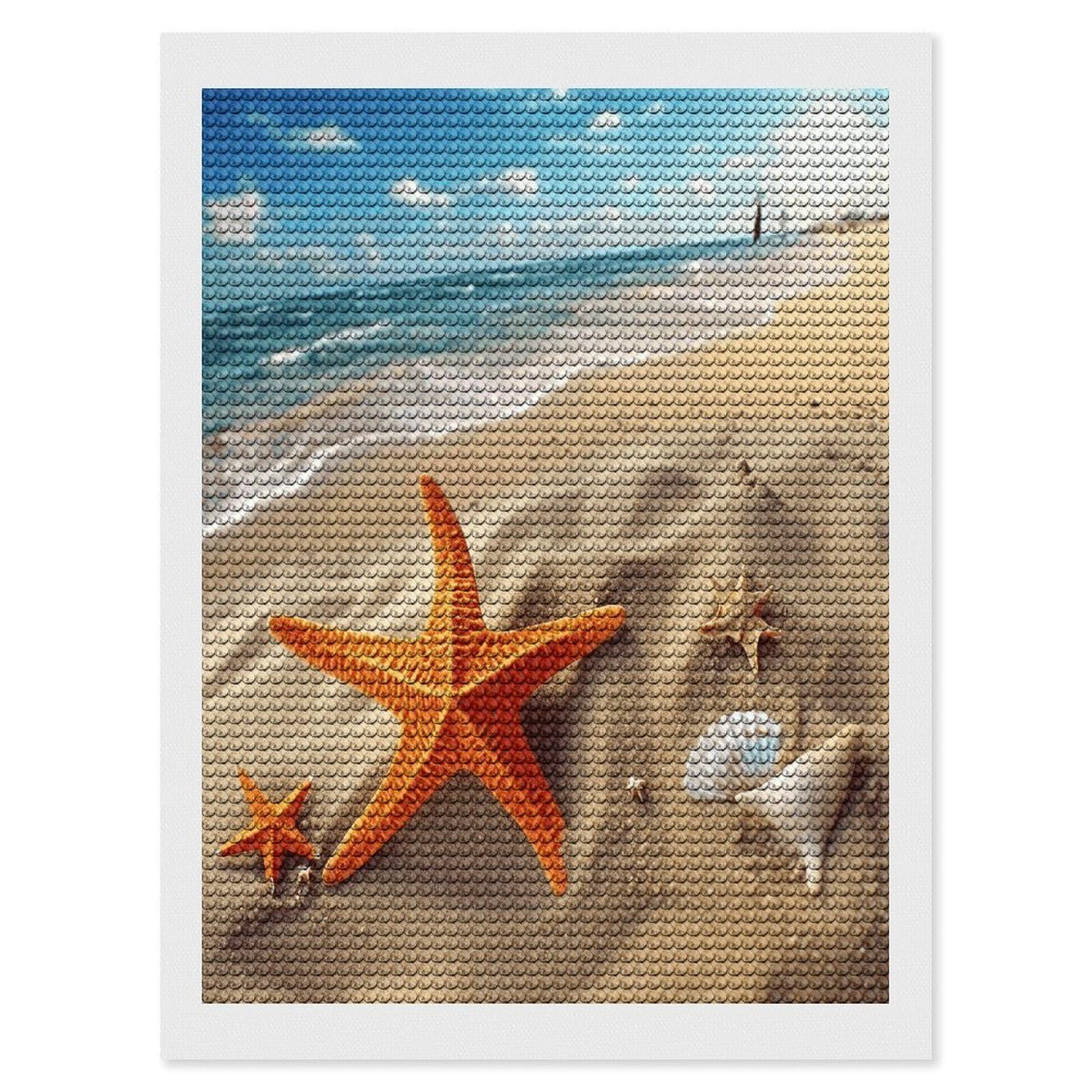 FekiLoot Sea Beach Starfish Paint by Numbers Kit for Adults Beginner DIY Diamond Dots Paintings Round Full Drill Diamond Art Kits Picture Diamond Art Painting Kits for Home Decor 12"x16"