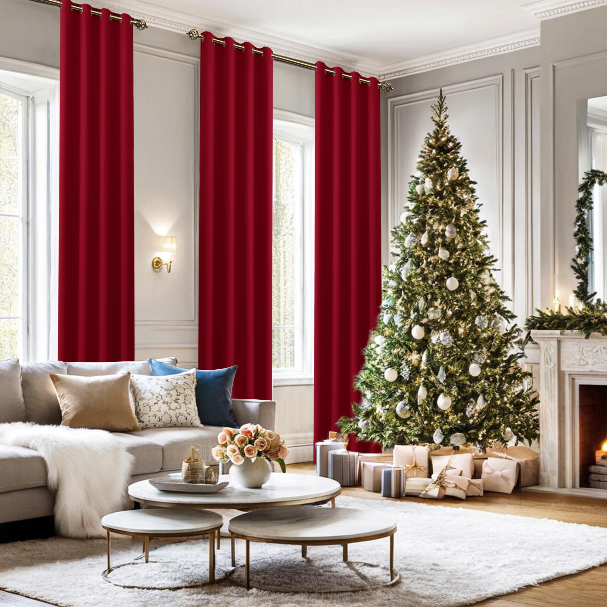 JIUZHEN Rot Gardinen Blickdicht Ösen Thermo Vorhang gegen Hitze H200xB140cm | 2er Set Fenster Vorhänge Hitzeschutz Blackout Curtains Wärmeisolierende Weihnachtsvorhänge Wohnzimmer Schlafzimmer Modern