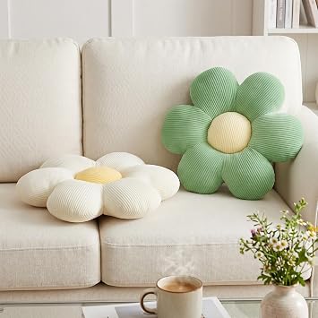Daisy Flower Pillow Cute Decorative White Throw Pillows for Room Decor