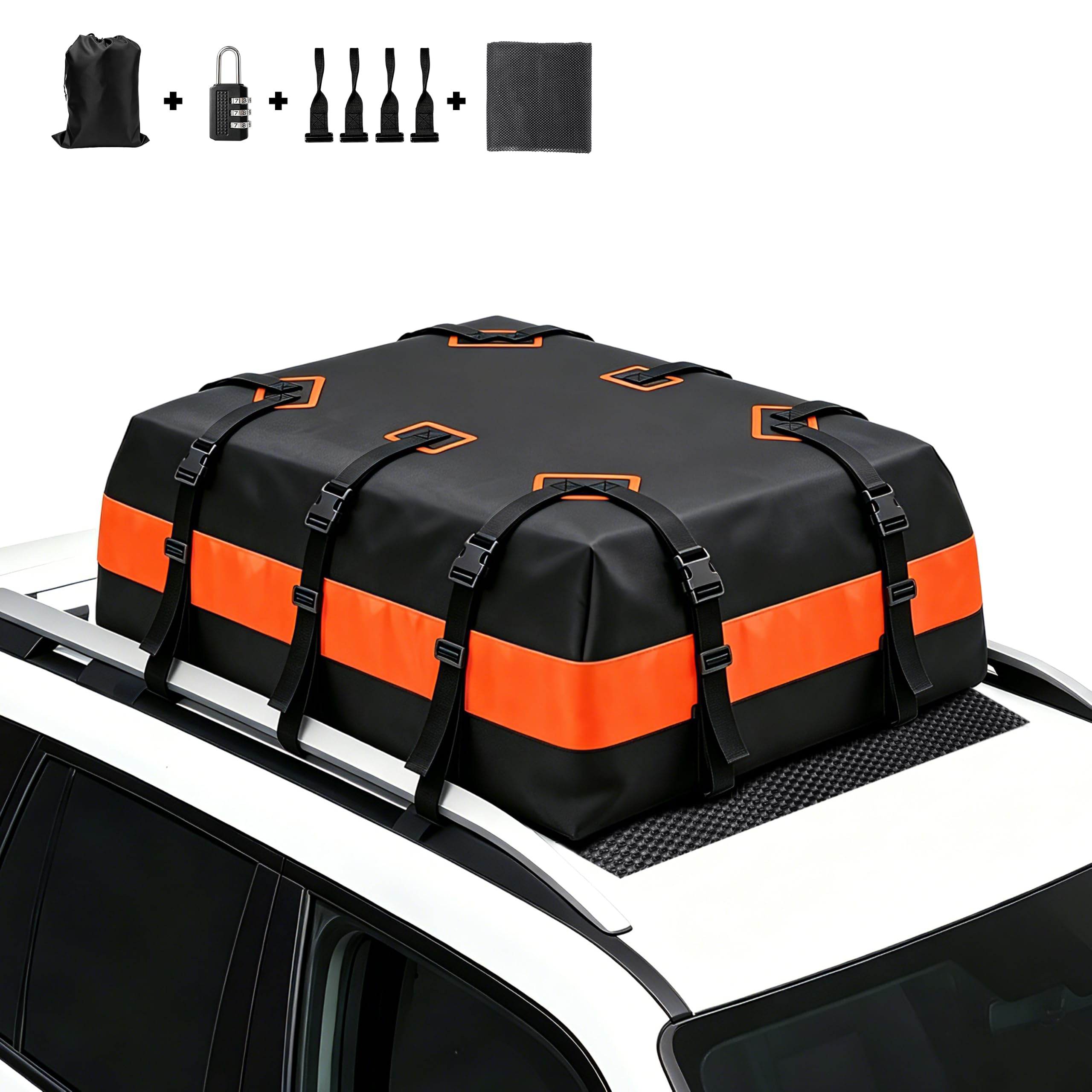 Dachtasche Auto 840D Wasserdicht 15 Kubikfuß (Black/Orange)