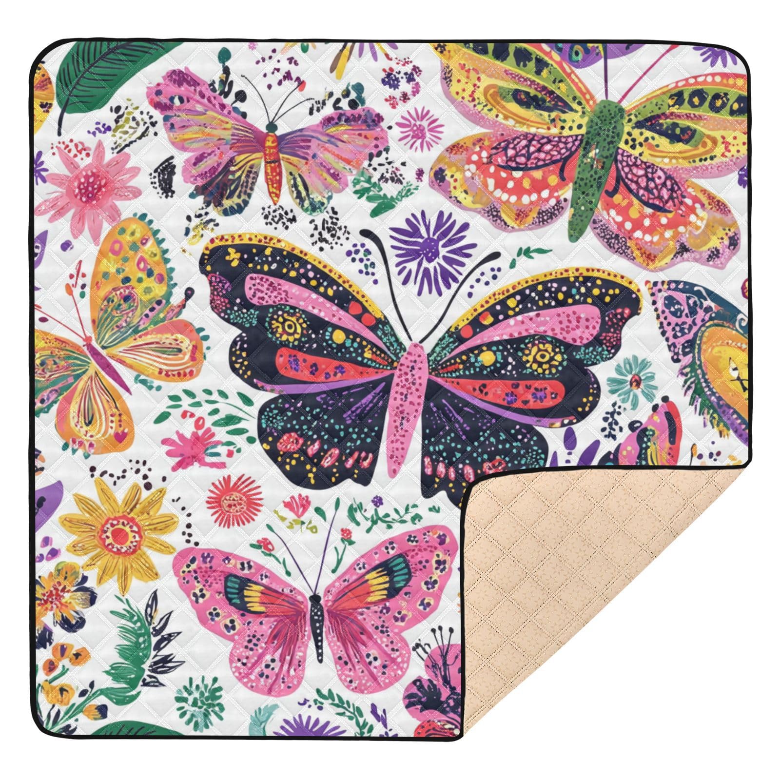 Kigai Colorful Butterfly Baby Play Mat for Floor and Playpen 50x50 inch Non-Slip Baby Activity Playmat Waterproof Foldable Crawling Mat for Infants Toddlers