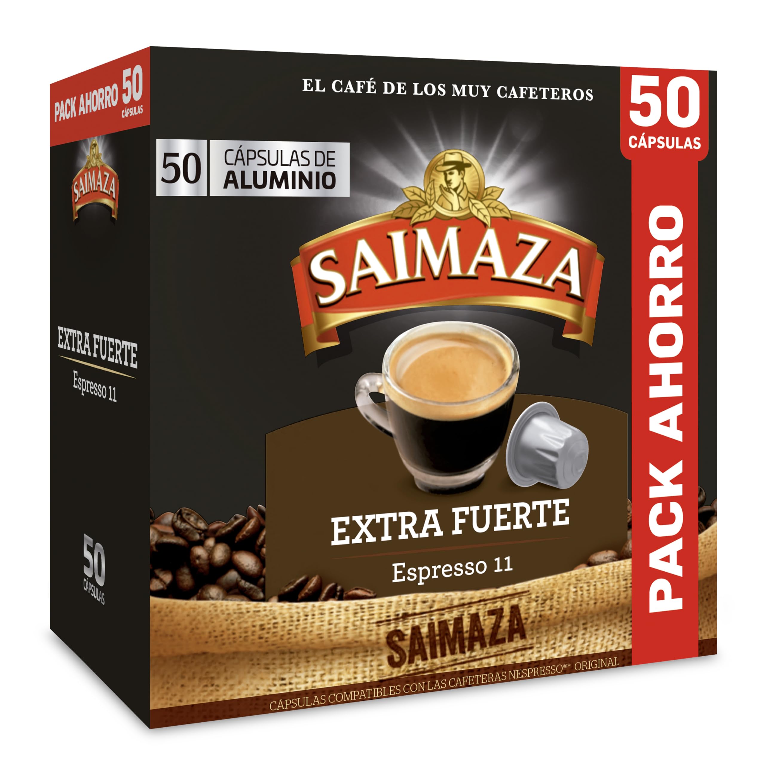 Saimaza Cápsulas de Café Extra fuerte | Intensidad 11 | 50 Cápsulas Compatibles Nespresso