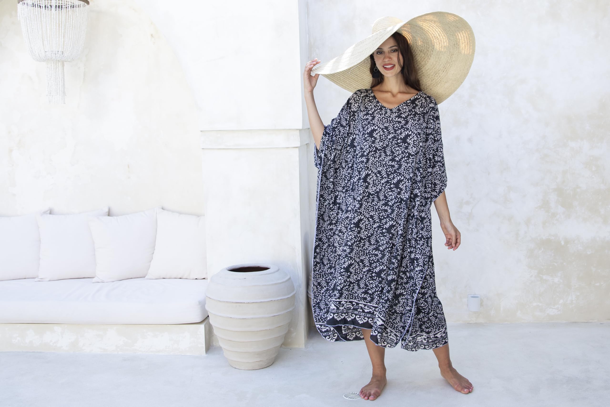 Back From Bali Damska luźna sukienka plażowa maxi okrycie Caftan kwiatowy