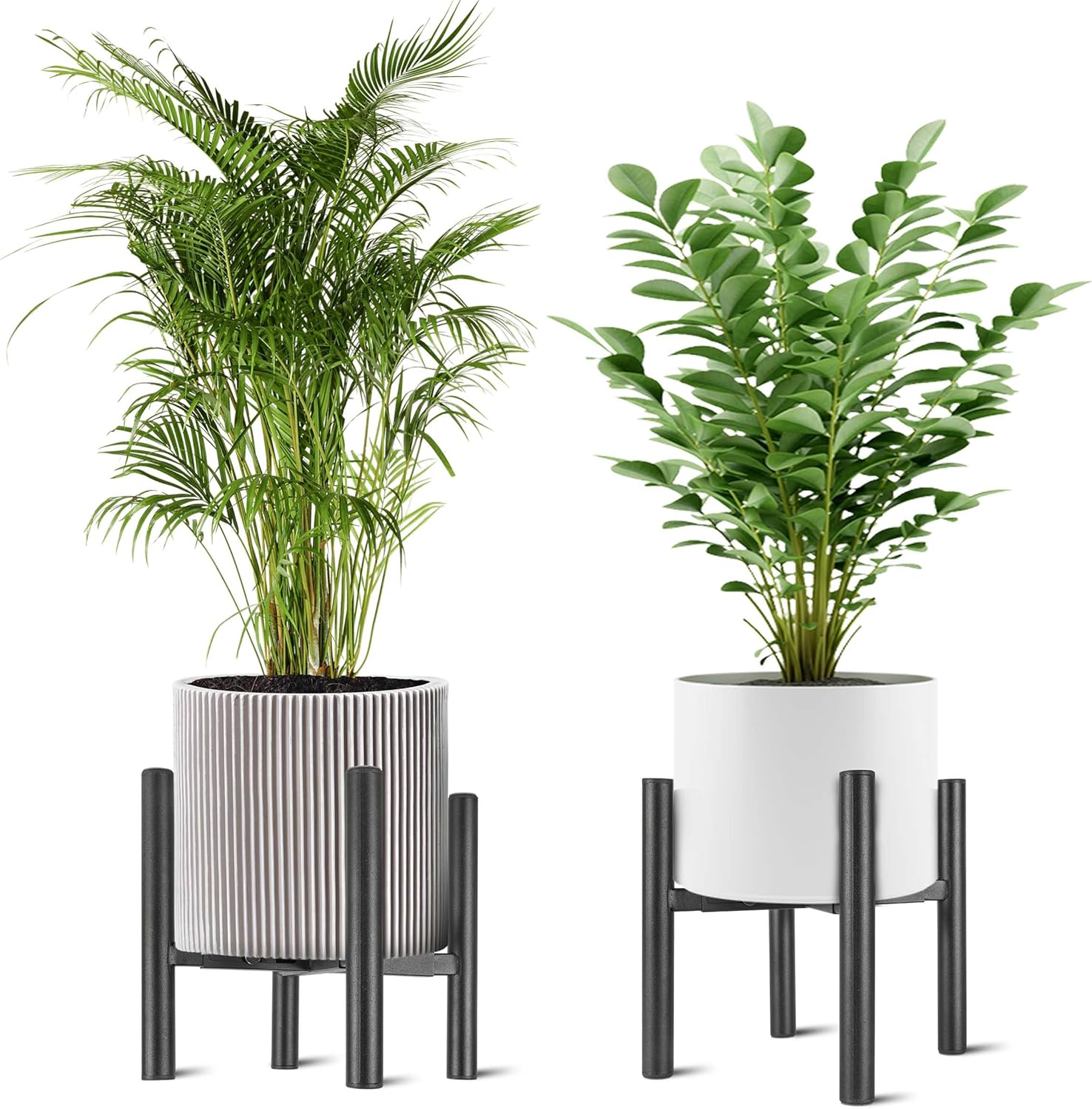 NSYOOMH 2PCS Adjustable Metal Plant Stand Black, Fits 6 -10 Inch Heavy Duty Flower Pots Holder - Floor Single Plant Stands Indoor Outdoor for Corner Planter Outside Potted Plants (Pot Not Included)