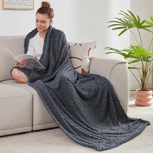 Miniatura 5 de BEAUTEX Manta de forro polar jacquard (50 x 60 pulgadas, gris) para sofá, cama y sofá, manta suave de sherpa mullida, acogedora manta de felpa
