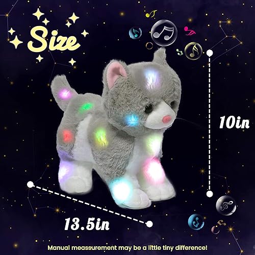 Vista 29 de Hopearl Cachorro de peluche con luces LED que brillan en la oscuridad, para festivales de cumpleaños para niños pequeños, blanco, 14 pulgadas
