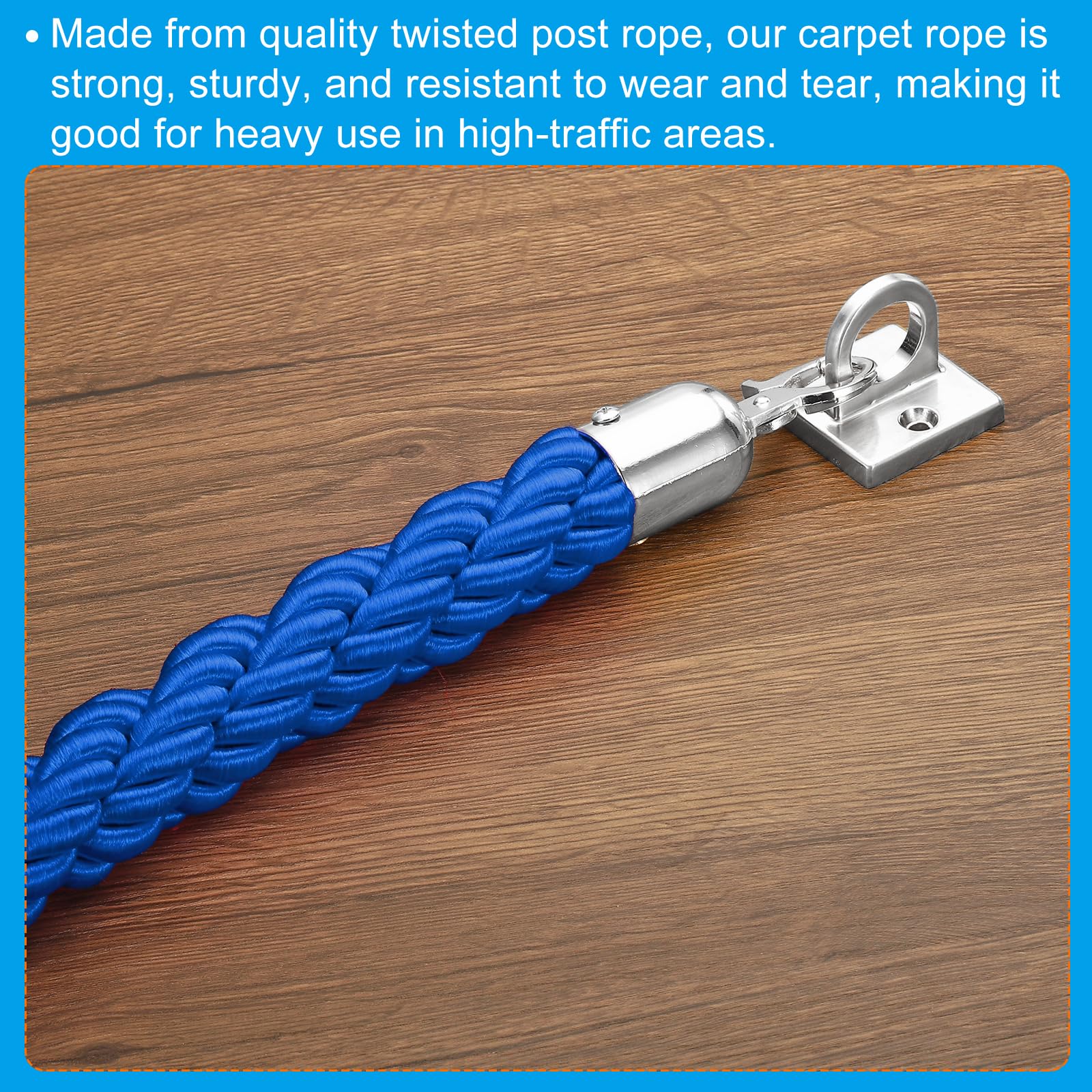 PATIKIL Stanchion Corda, 1,2m/3,9 Piedi Barriera Corda Corda di Sicurezza barriera per Pali Stand Coda Divisore Folla Controllo Hotel, Blu Argento