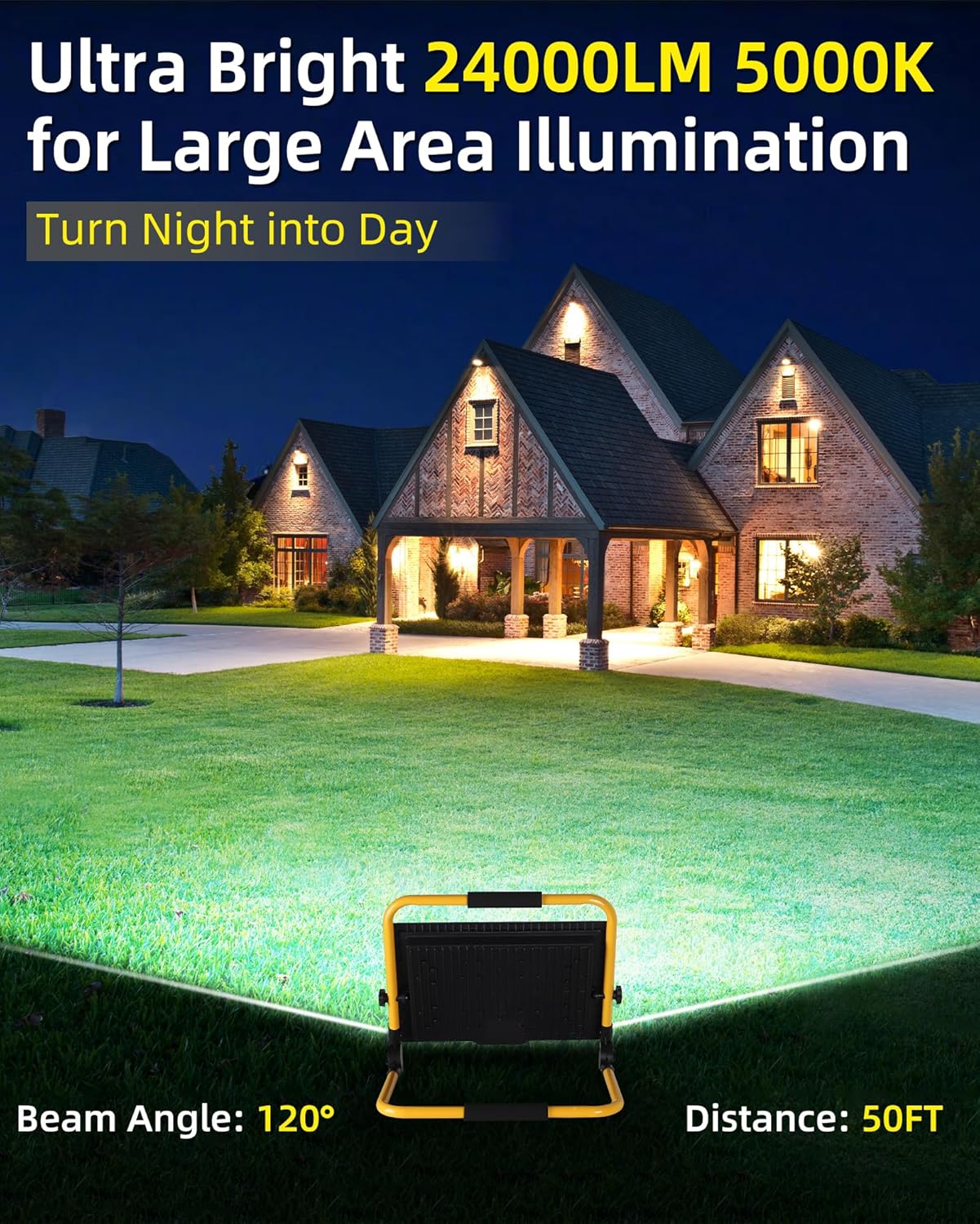 24000LM LED Work Light, 200W Ultra Brighter Flood Light with 16FT Cord Switch, Portable Worklight with Stand, 5000K IP66 Waterproof Outdoor Construction Lighting for Job Site Camping Workshop Garage