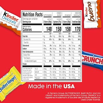 Butterfinger, Kinder Bueno, CRUNCH, Kinder Chocolate, Mini Bars, 30 oz Bag