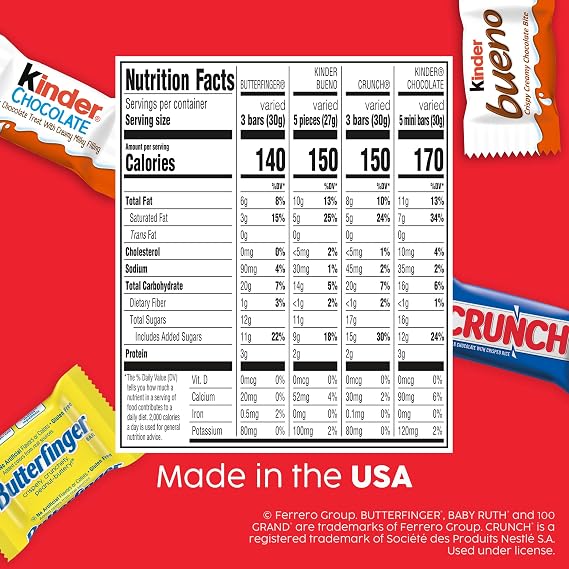 Butterfinger, Kinder Bueno, CRUNCH, Kinder Chocolate, Mini Bars, 30 oz Bag