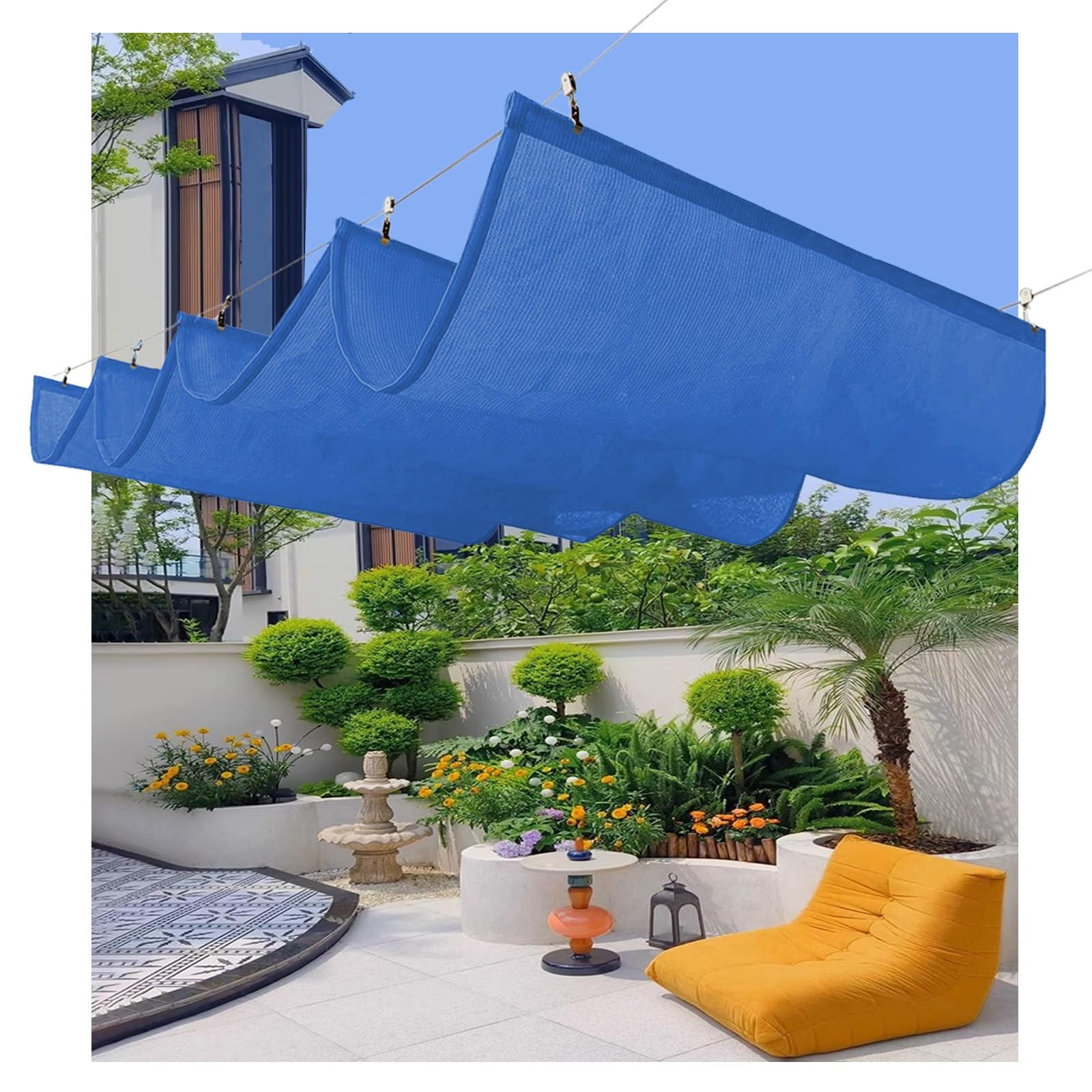 Voile d'ombrage rétractable contre la chaleur étouffante sur la terrasse
