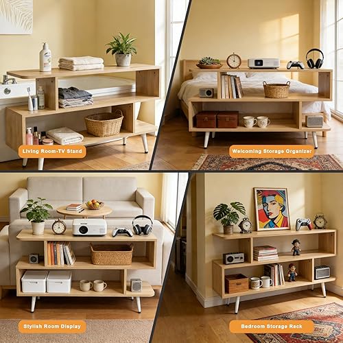 Miniatura 2 de Lightdot Soporte de TV para televisores de hasta 45 pulgadas, moderno centro de entretenimiento con 3 estantes de almacenamiento abiertos, mesa