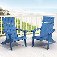 Vista 1 de LUE BONA Modern Adirondack - Juego de 2, sillas Adirondack de plástico con reposacabezas, sillas de polietileno Adirondack para fogatas resistentes