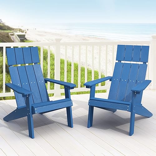 LUE BONA Modern Adirondack - Juego de 2, sillas Adirondack de plástico con reposacabezas, sillas de polietileno Adirondack para fogatas resistentes
