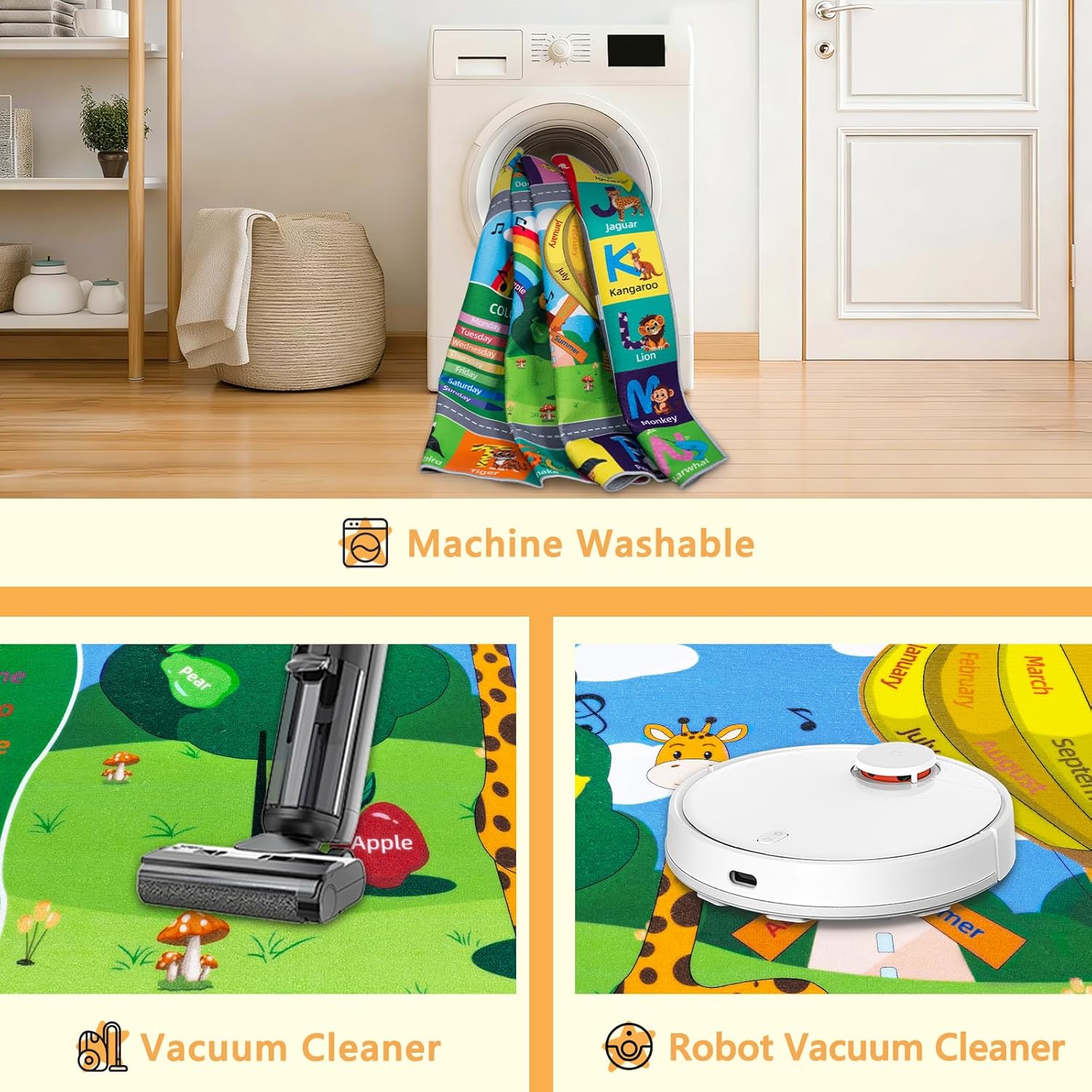 Kids Rug for Playroom, 4x6 ABC Educational Carpet for Classroom,Non Slip Washable Play Mat with Alphabet Numbers Seasons Animal Color Fruit, Kids Area Rug Classroom Carpet Nursery Toddler Room Decor