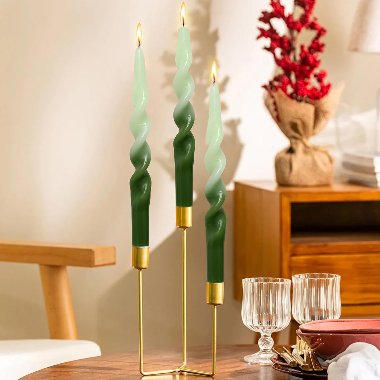 Spiral Taper Candle Twisted Candlestick 10 Inches Colored Candle Stick Unscented Candles Tall Smokeless Candle for Home Holiday Wedding Party Celebration Anniversary