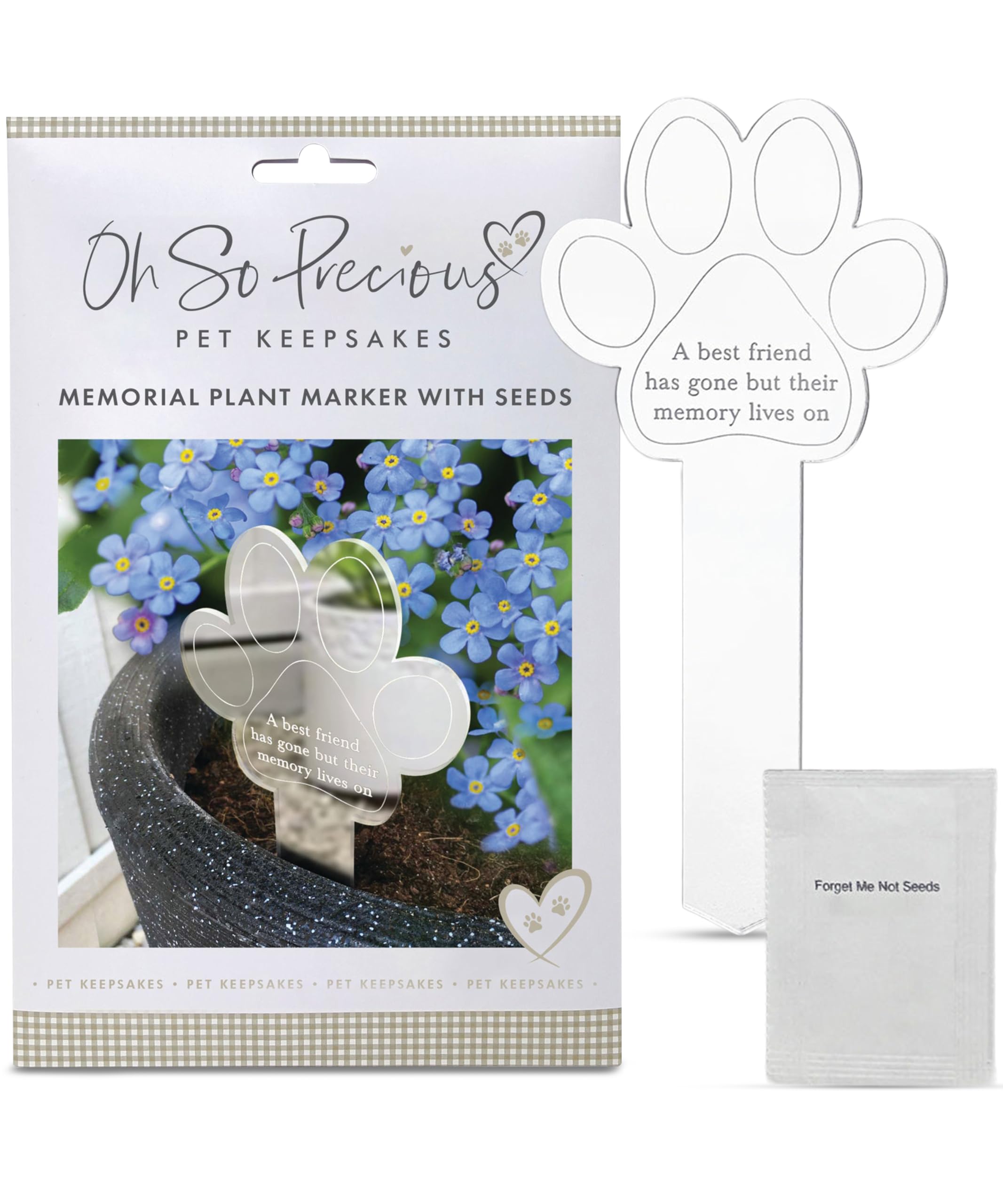 – Oh So Precious Pet Bereavement Gifts – Paw Print Memorial Garden Plant Marker with Seeds, Forget Me Not Gifts – 10cm Mirrored Acrylic Paw – Pet Loss Tribute for Cats & Dogs