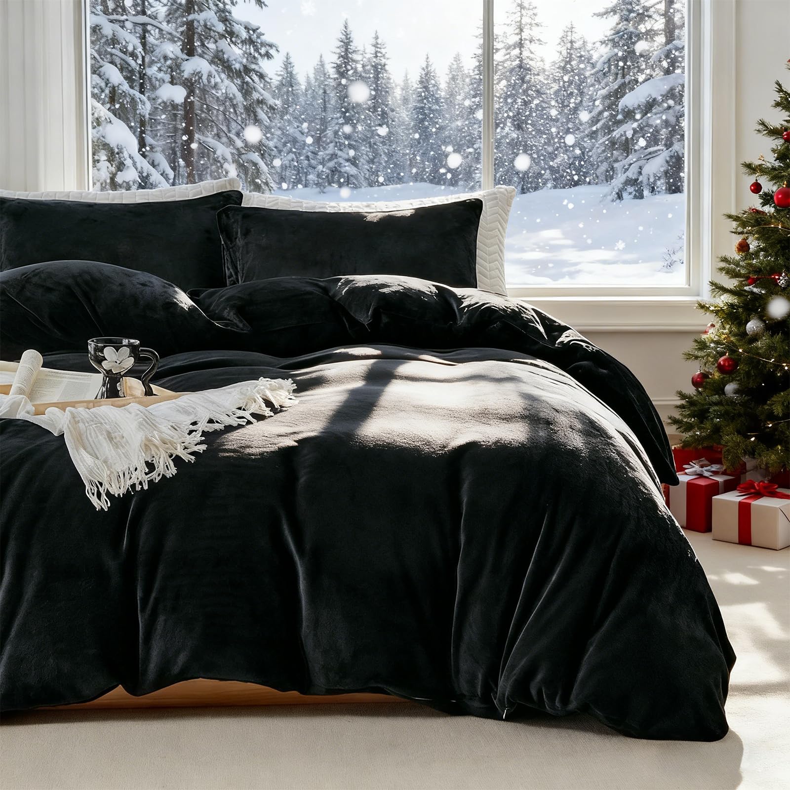 WARMDERN Black Milk Velvet Duvet Cover Set Oversized King Plus Size