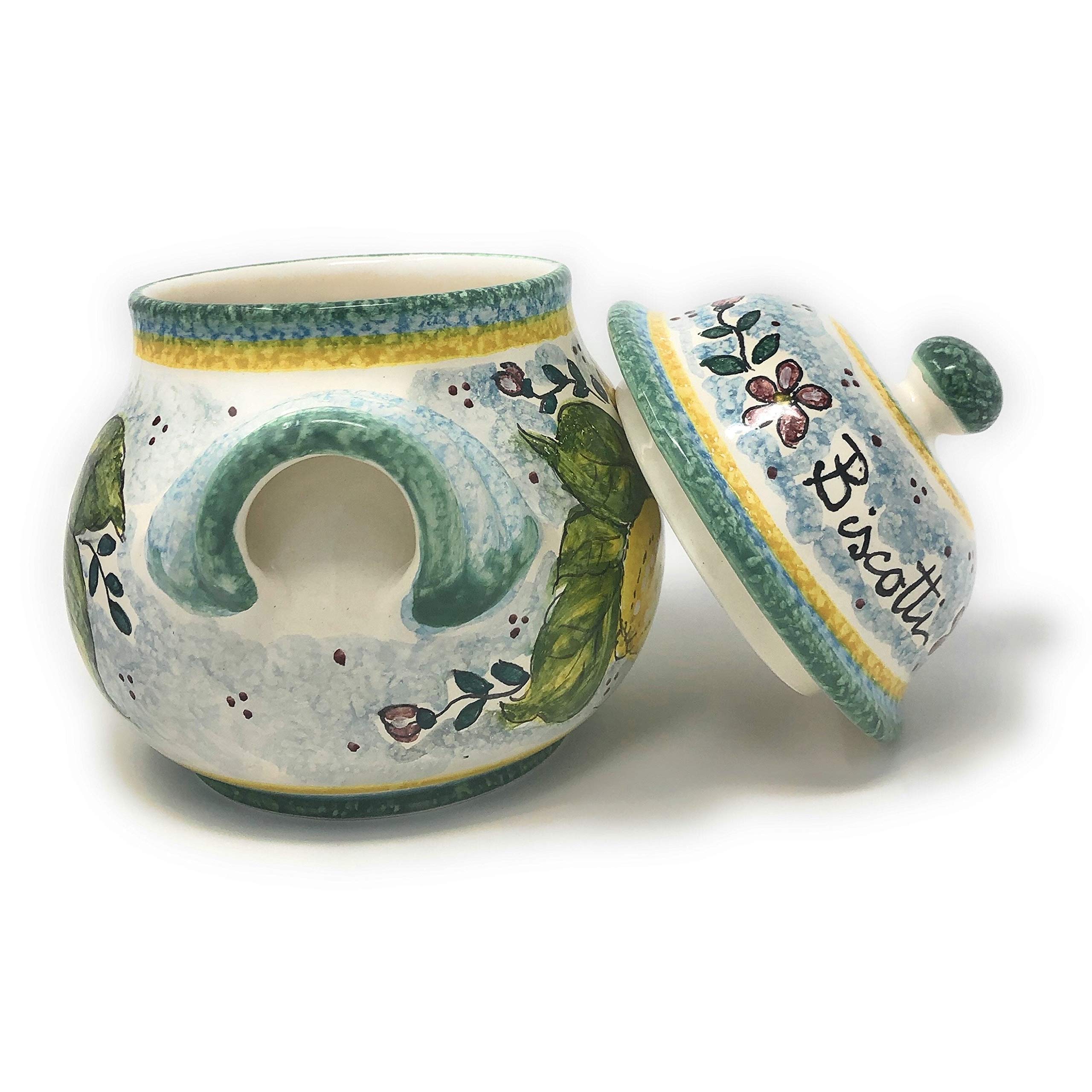 CERAMICHE D'ARTE PARRINI- Italian Ceramic Cookies Jar Biscotti Hand Painted Made in ITALY Tuscan Art Pottery
