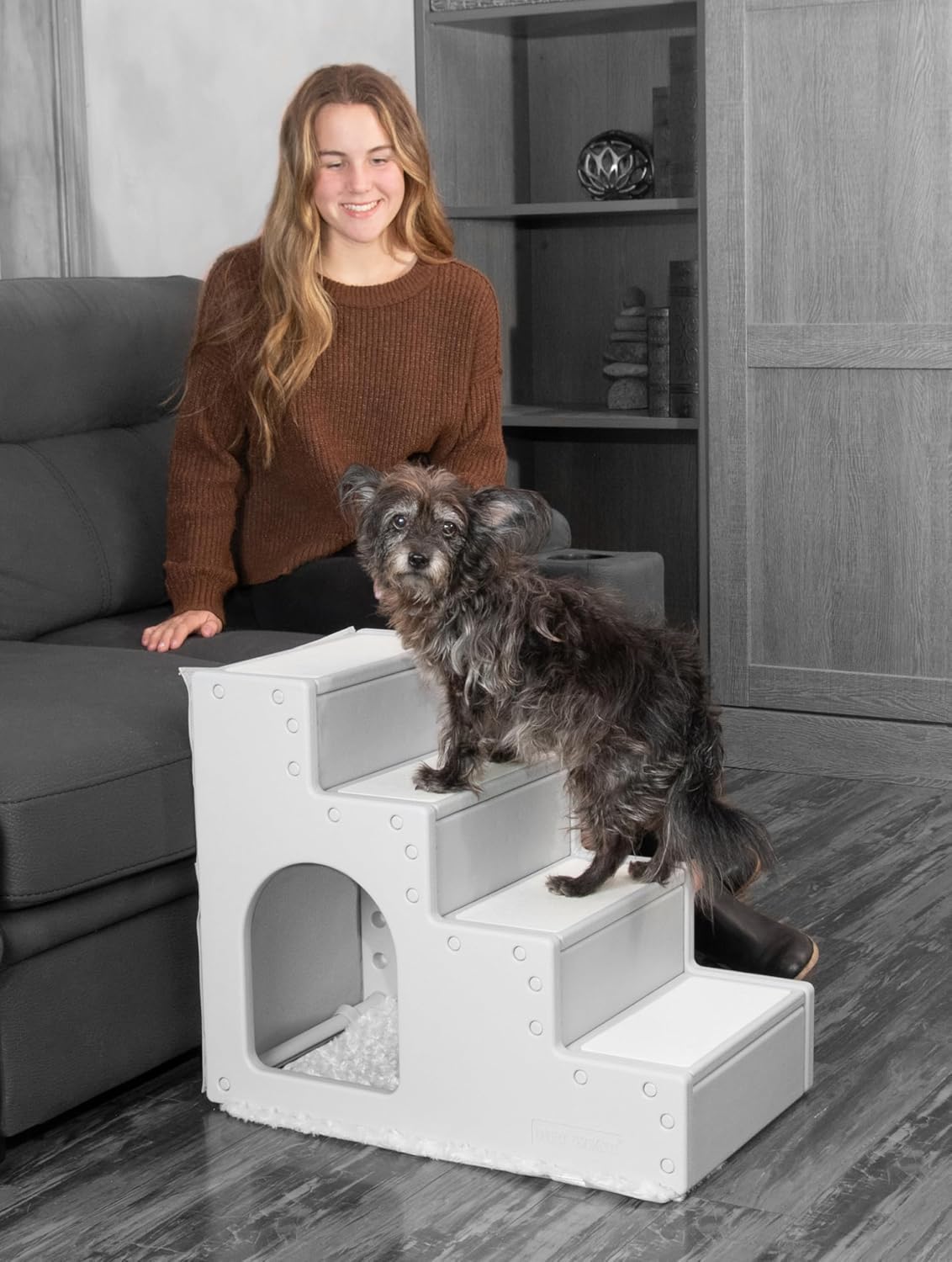 Pet Gear Pet Step IV Pet Stairs for Small Dogs and Cats up to 50 pounds, Lightweight, No Tools Required, 13 Colors to Choose from, Fog with Pet Den