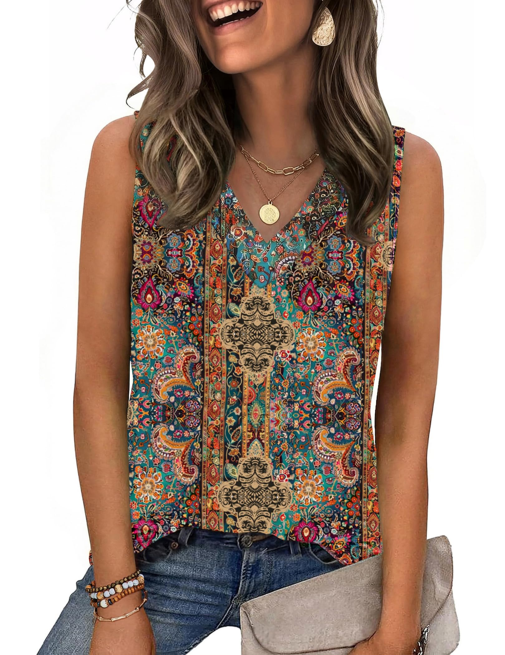 Zeagoo Tank Top for Women 2026 Spring Summer V Neck Loose Fit Sleeveless Tops Beach Vacation Clothes