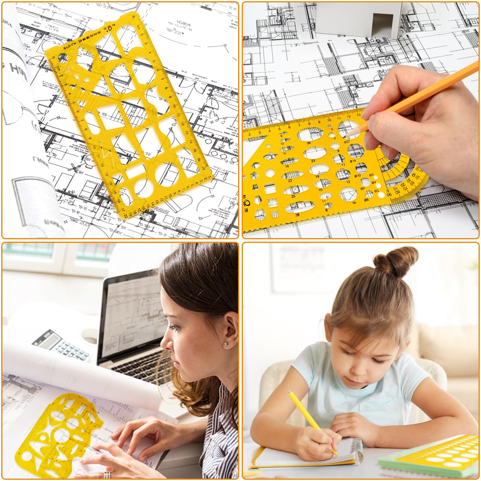 Modelli di Misura in Plastica, 6 Pezzi Disegno Righelli, Cerchio Modelli di Geometrico, Modelli di Disegno Tecnico, Strumento di Stampo Disegno, Stencil Geometrico per Disegno Scuola Ufficio