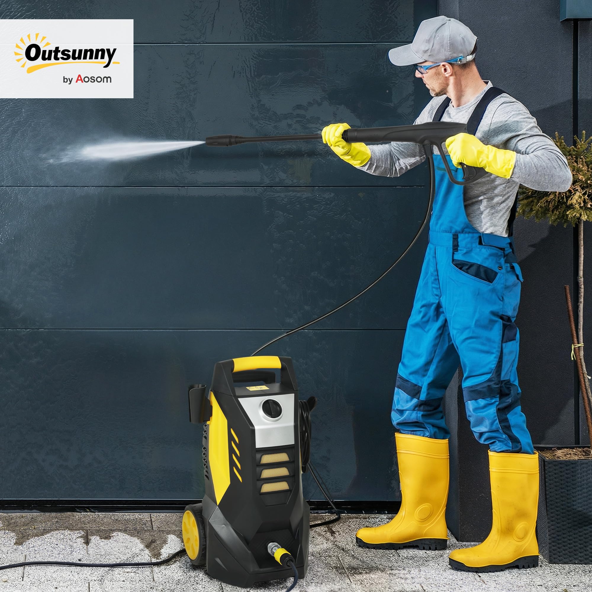 Outsunny Myjka ciśnieniowa z pompą aluminiową 135 bar 1800W 5m wąż | 540 l/h wydajność, regulowana dysza i uchwyty, przenośna myjka ciśnieniowa, do samochodu tarasu ogrodu
