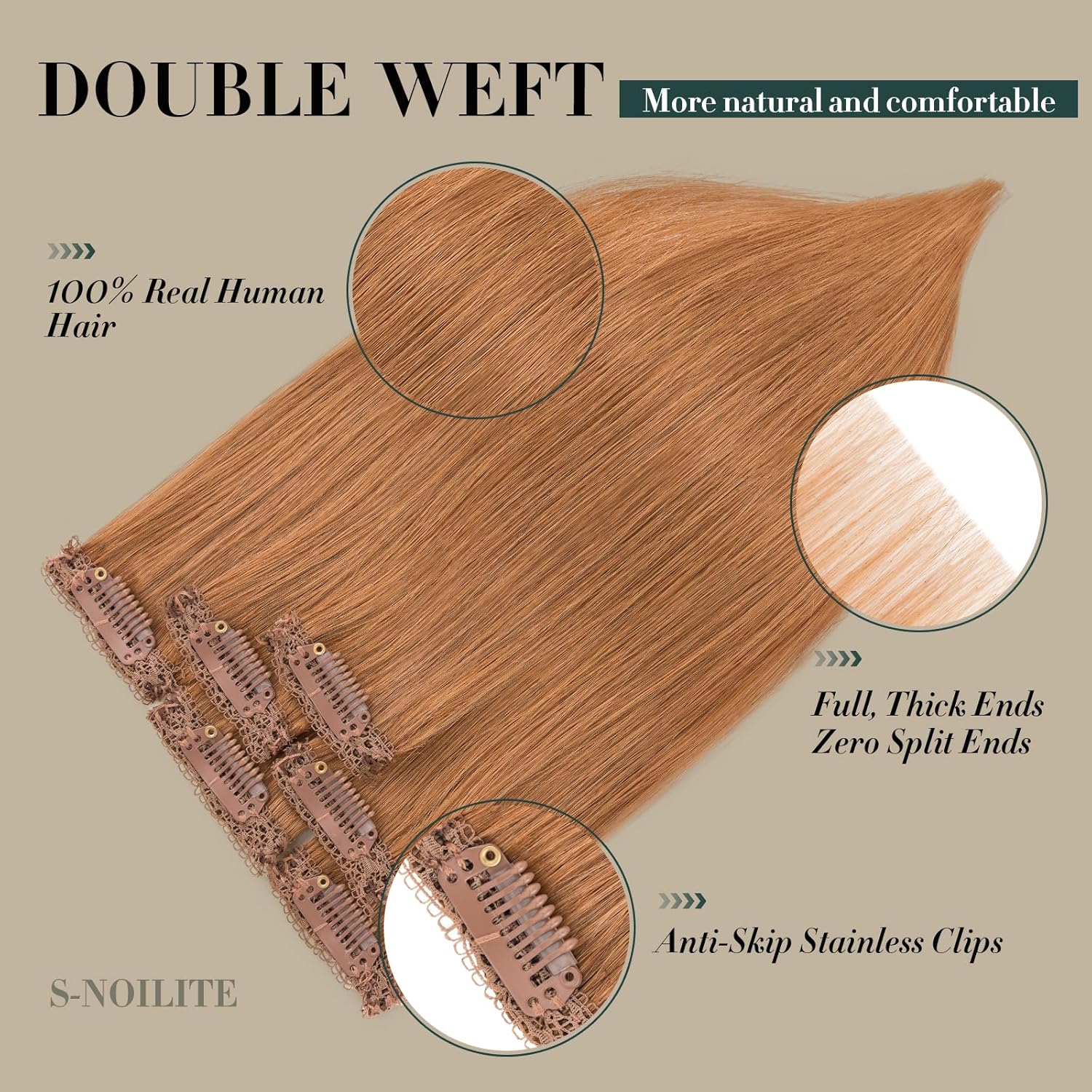Short Hair Extensions Clip ins,S-noilite Short Clip in Hair Extensions Real Human Hair,Mini Hairpieces for Add Volume and Highlights,6 Pieces 31g 10 inch Light Auburn