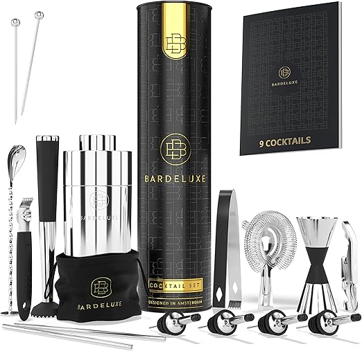 Set Shaker Per Cocktail Kb1 8 Pezzi In Acciaio Inox – Kit Barista Professionale Con Muddler E Jigger
