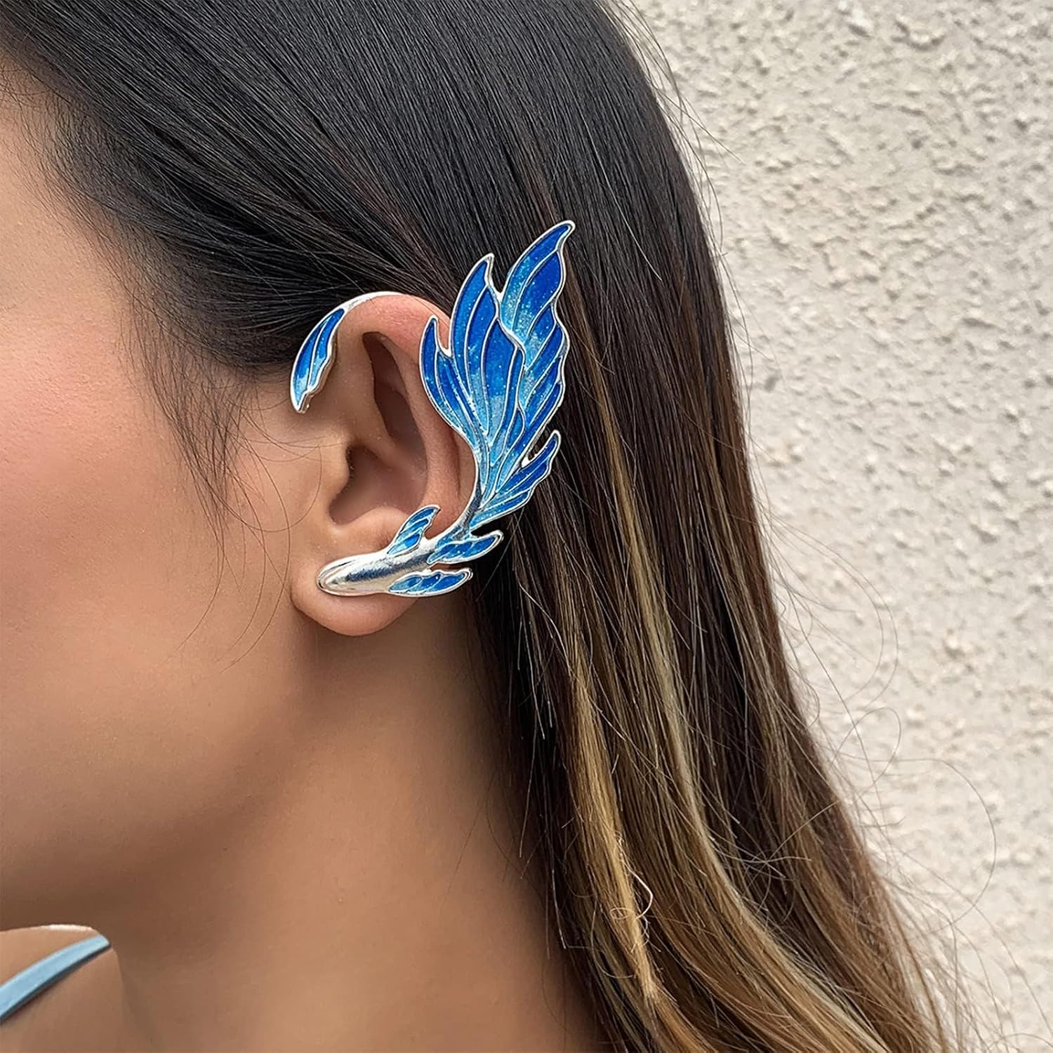 Elf Ear Cuffs Fairy Earrings Blue Anime Cosplay Jewelry for Women