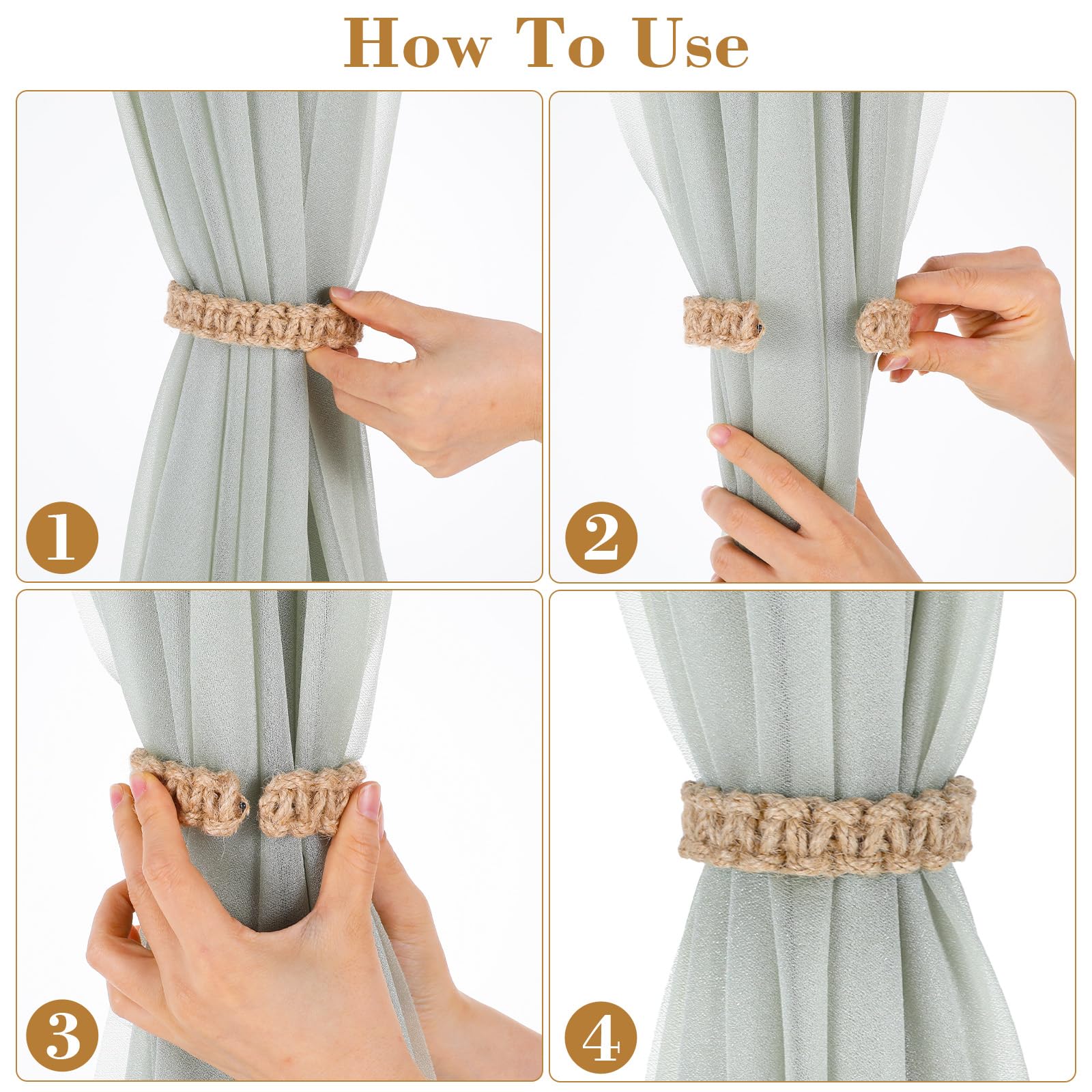 MAKNGRID Braided Rope Handmade Boho Light Curtain Tie for Drapes Flexible Burlap Holdbacks Office Decorative Tiebacks, Weight Tie Rustic Home Bedroom Outdoor Pcs 6 Backs Curtain Farmhouse 2