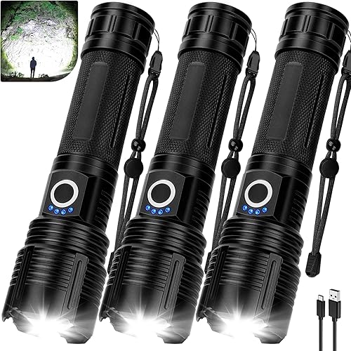 Linternas de alto lúmenes, 99,000 lúmenes, linterna LED brillante recargable, potente luz de flash impermeable linternas para el hogar, camping,