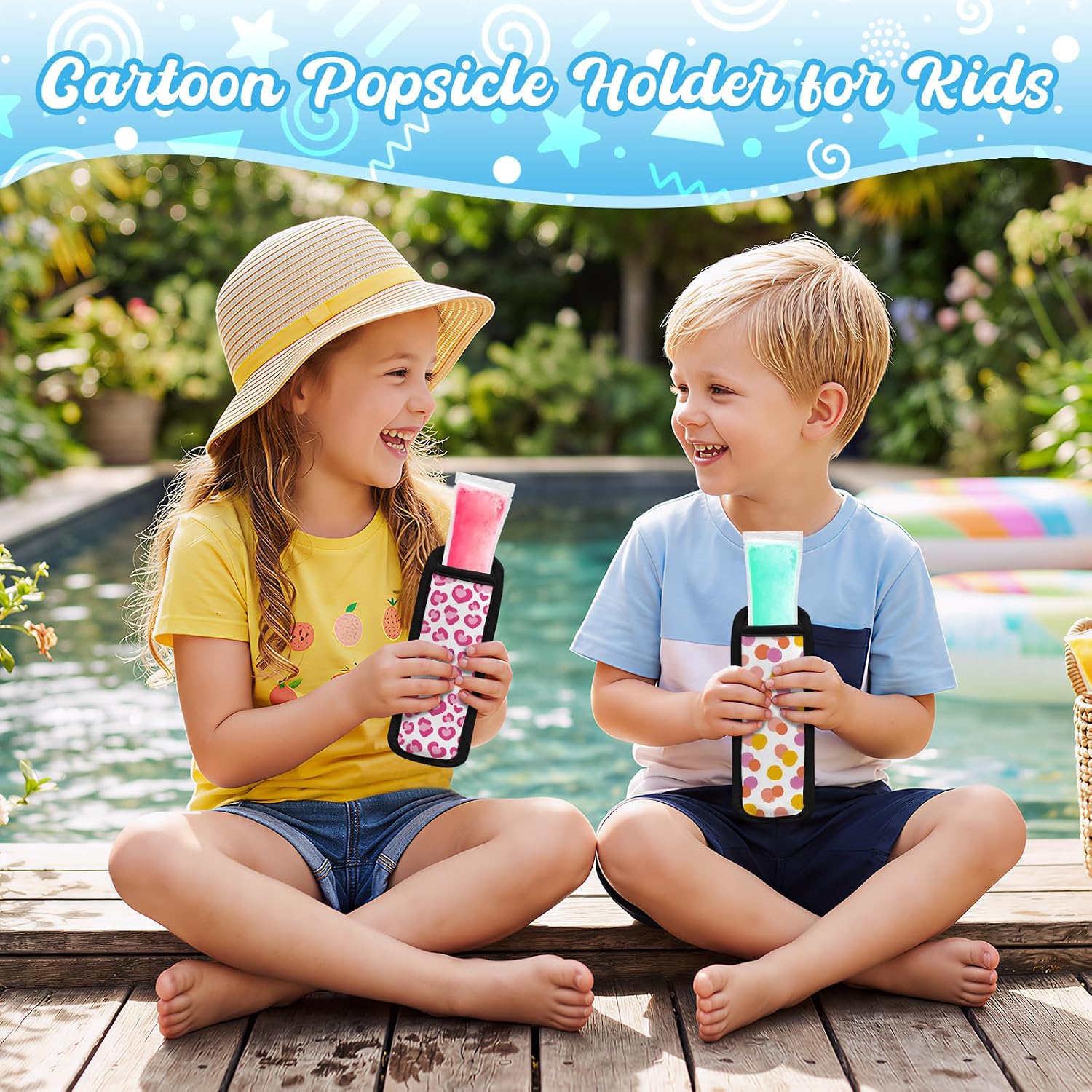 Ice Pop Sleeves for Kids, 6 Pieces Anti-Freezing Neoprene Sleeves for Boys Girls, Cute Freezer Popsicle Holder Bag, No Drip Reusable Washable for Frozen Yogurt Tubes, Kids Birthday Party Supplies image 5